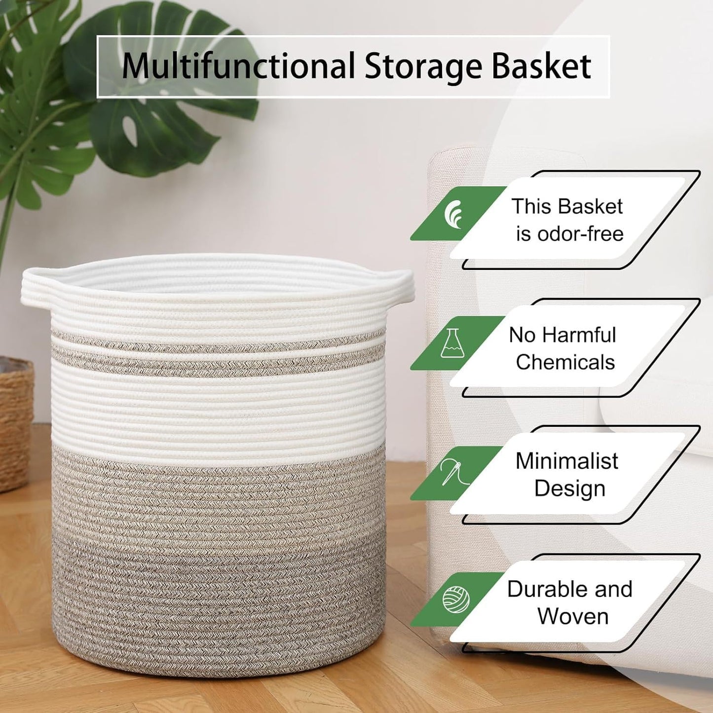 Nonazippy laundry hamper 18x18x20, 80L – large basket for blankets, toy basket,Cotton Rope Blanket Basket Living Room, Baby Laundry hamper for Blanket, Nursery, –stuffed animal storage(Rainbow color)