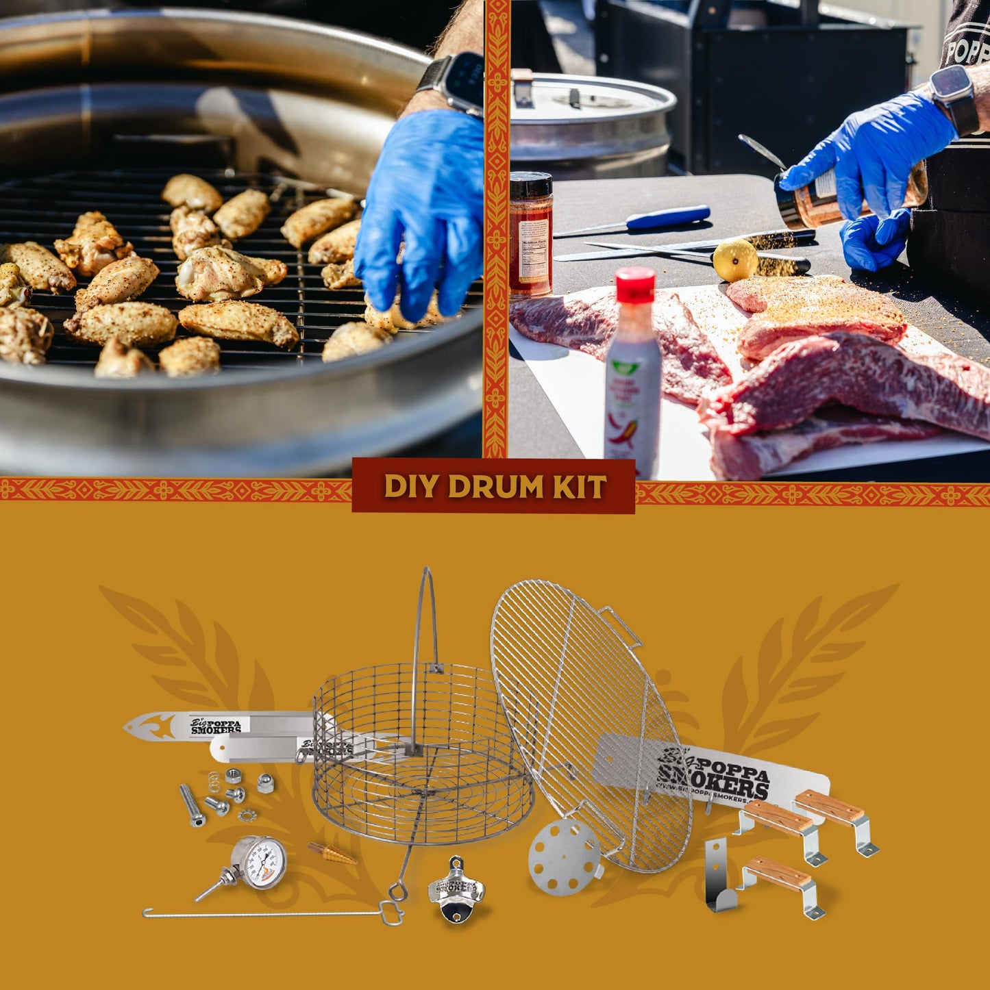 Big Poppa's DIY Drum Smoker Kit - Convert a 55 Gallon Drum into a Premium BBQ Grill - Unleash Your Inner Pitmaster & Craft Your Customize BBQ Setting with our Smoker Accessories