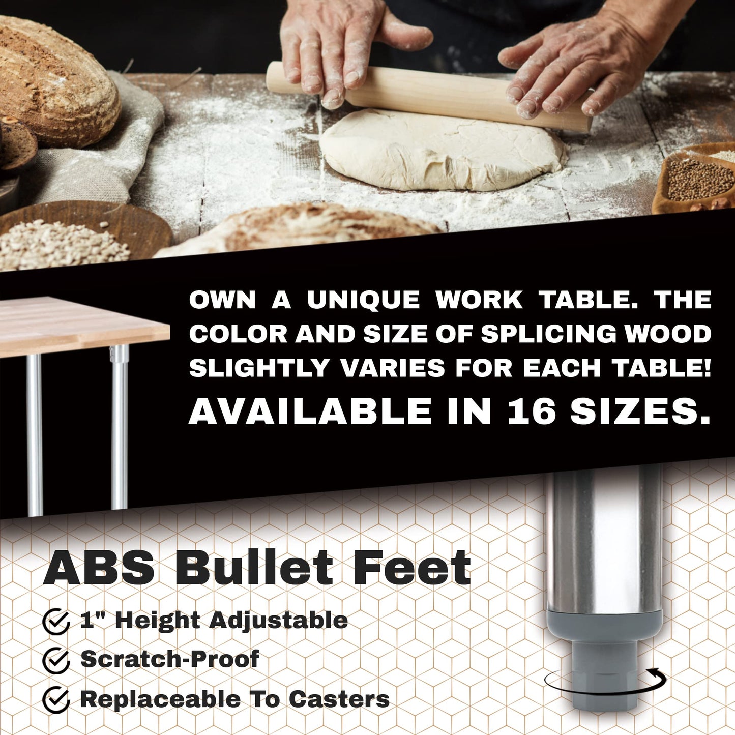 DuraSteel US Maple Top Work Table - 30 x 12 x 35 Inch Commercial Butcher Block Wooden Workbench with Adjustable Lower Shelf - Fits Restaurant, Warehouse, Home, Kitchen, Garage