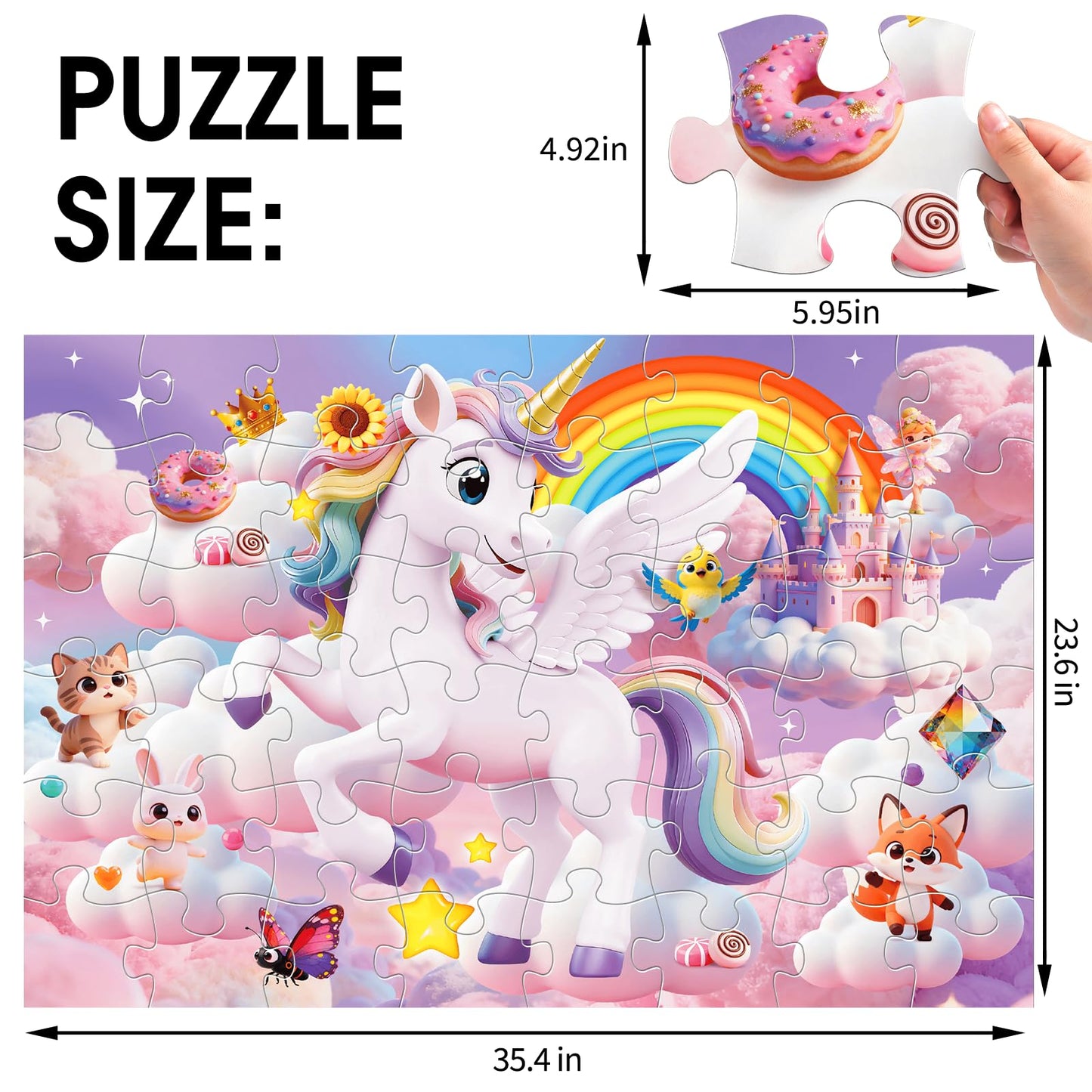 Jumbo Floor Puzzle for Kids,48 Piece Unicorn Large Jigsaw Puzzles,Cute Puzzle for Toddler Ages 3-5,Fun Educational Toy Easter Gift for Boys & Girls Ages 4-8
