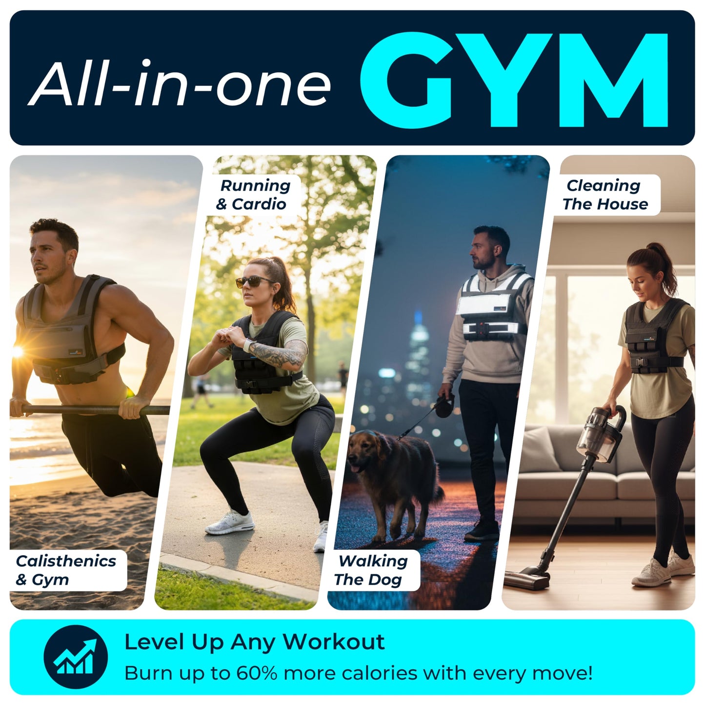 Gymnastics Power - Weighted Vest 6lb, 10lb, 12lb, 25lb, 35lb, 45lb, 60lb Removable Iron Weights for Men and Women Workout for Calisthenics and Fitness Sport Training (45 LB - Black)