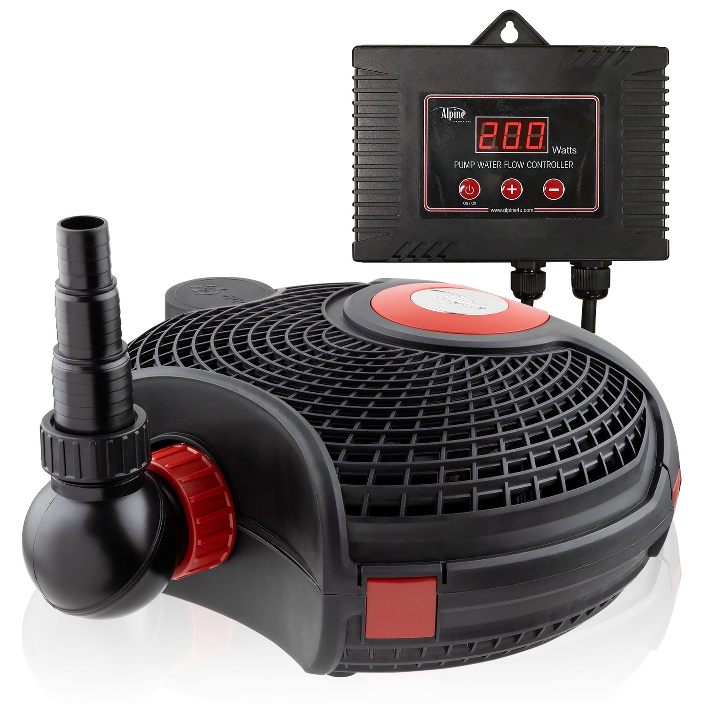 Alpine Corporation PUR5400C Eco-Sphere 5400 GPH Pond Pump with Controller and 33-ft Cord, Energy-Saving, Black/Red