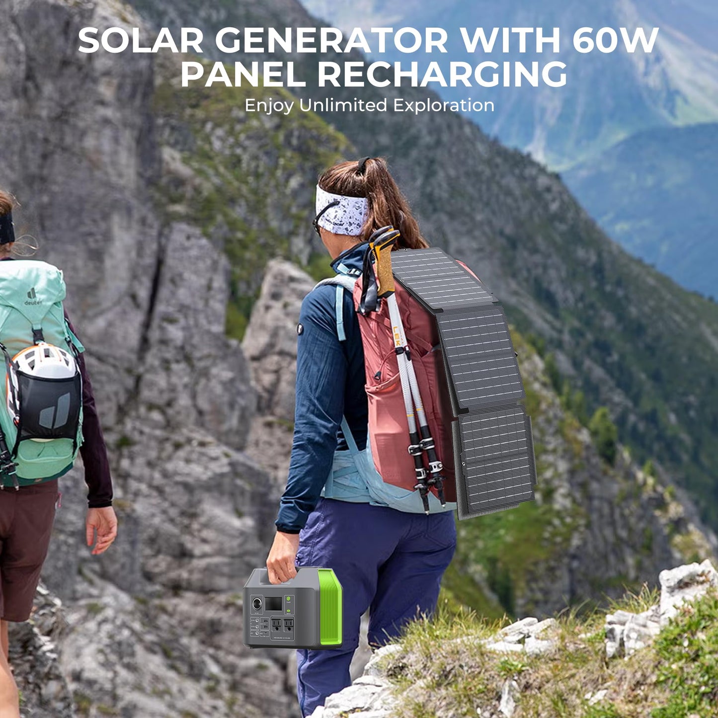 Portable Solar Generator, 300W Portable Power Station with Foldable 60W Solar Panel, 110V Pure Sine Wave 296Wh Lithium Battery Pack for Home Use RV Van Outdoor Camping, Foldable Panel included