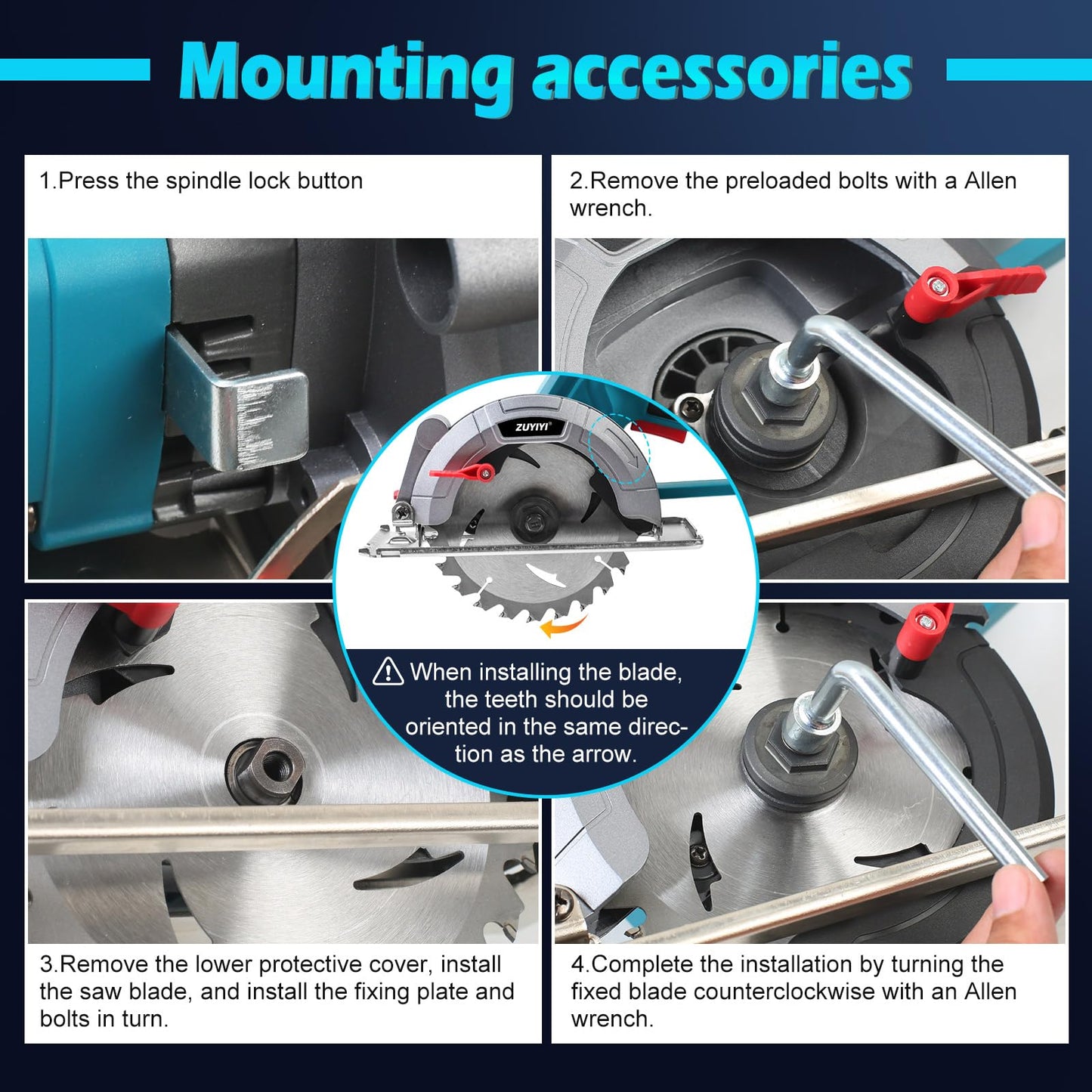 ZUYIYI 6 Inch Cordless Mini Circular Saw for Makita 18V Battery(Not Inclued), 12000RPM 2"(90°) Cutting Depth, Brushless Compact Tile Saw for Wood, Tile, Metal, Plastic, for 5-1/2, 5-3/8 Inch Blade