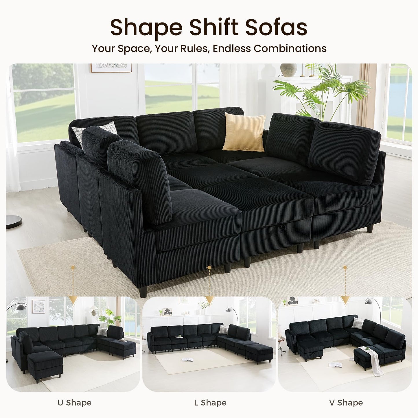 KKL 9 Seater Oversized Sofa Bed - 3 * 3 Modular Sectional Large Sofa Bed for Family, Sofa Couch with Storage Ottoman, Convertible L/U-Shaped Sleeper Lounge Couch for Living Room