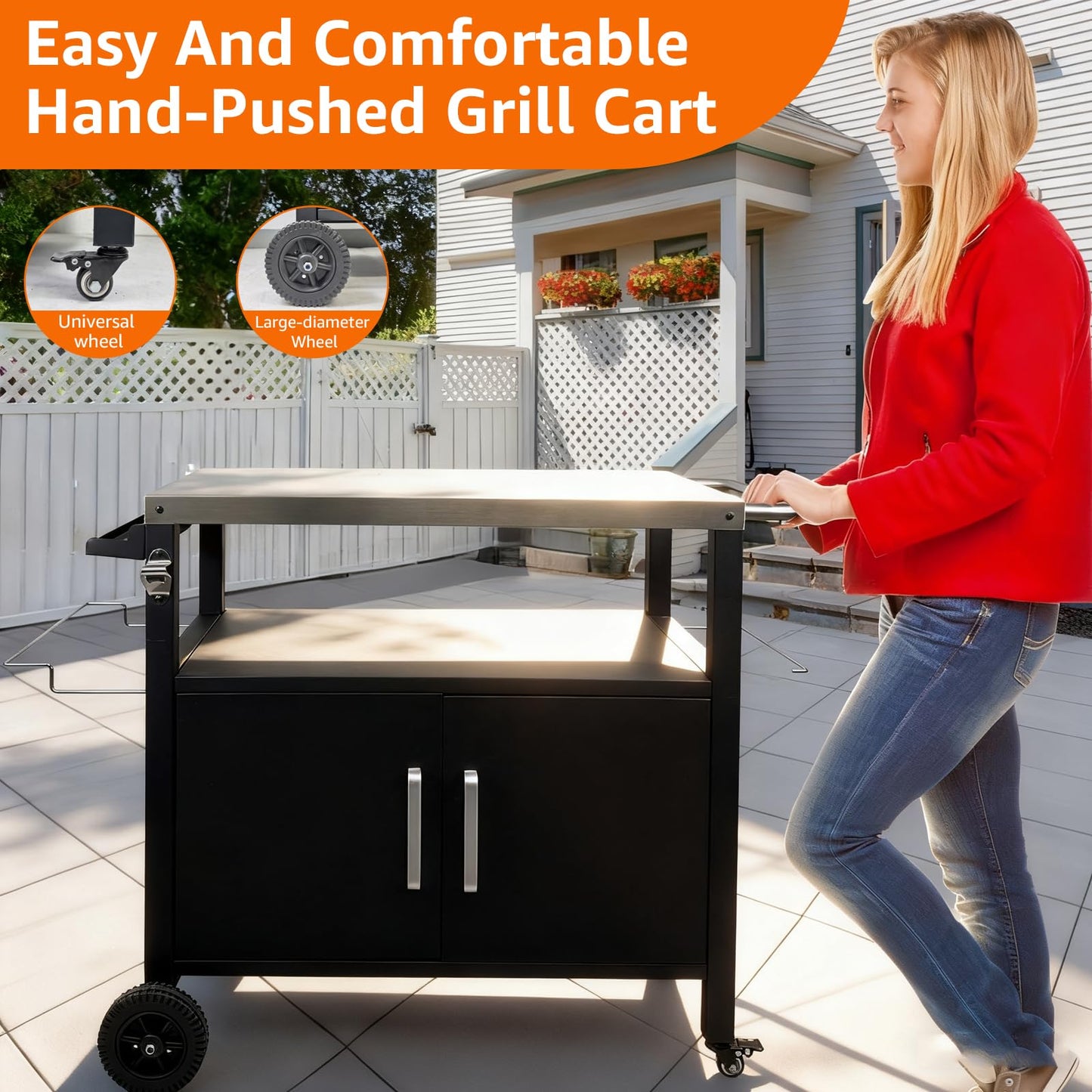 Erweater Heavy-Duty Outdoor Kitchen Island with Storage Cabinet - Movable BBQ Grill Table & Pizza Oven Stand, Portable Food Prep Station, Rolling Dining Cart for Patio, Backyard & Indoor Griddle Table