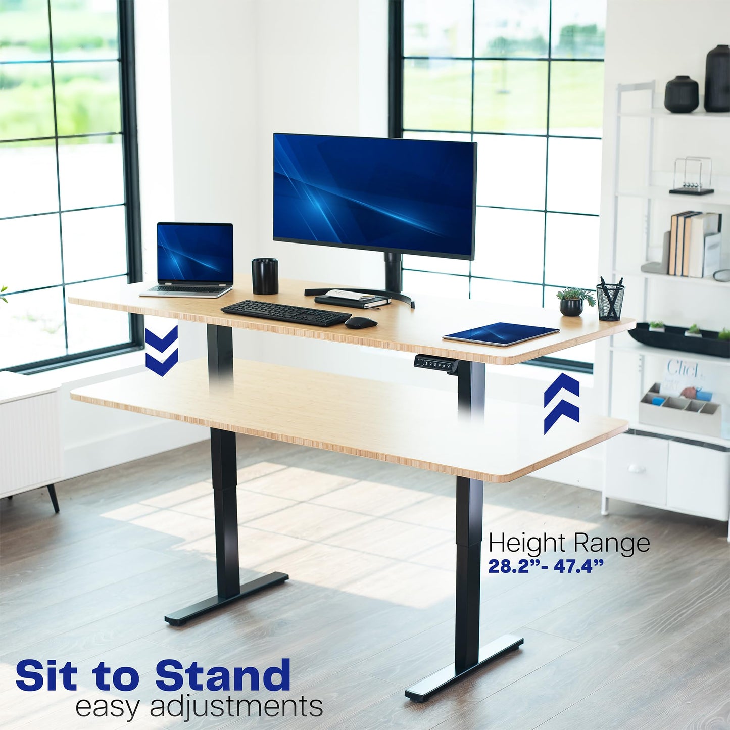 VIVO Electric Stand Up Desk Frame Workstation, Frame Only with 220 lbs Capacity, Brushless Motor Standing Height Adjustable Legs with Memory Controller, Black, DESK-V100EBY