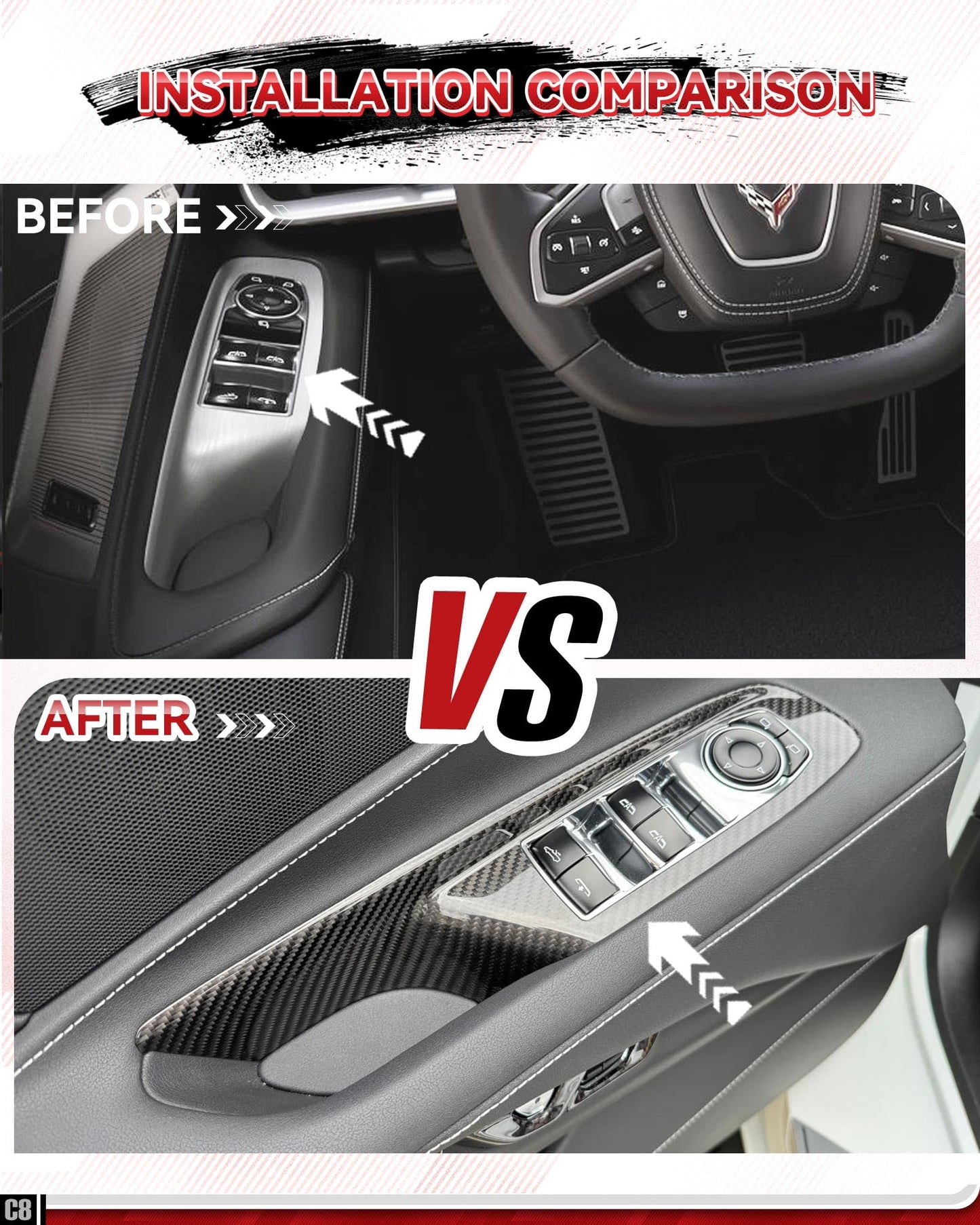 Etesan Carbon Fiber Window Lift Switch Panel Cover Trim fit for Corvette C8 Convertible 2020-2025 Interior Window Button Frame 2PCS Black