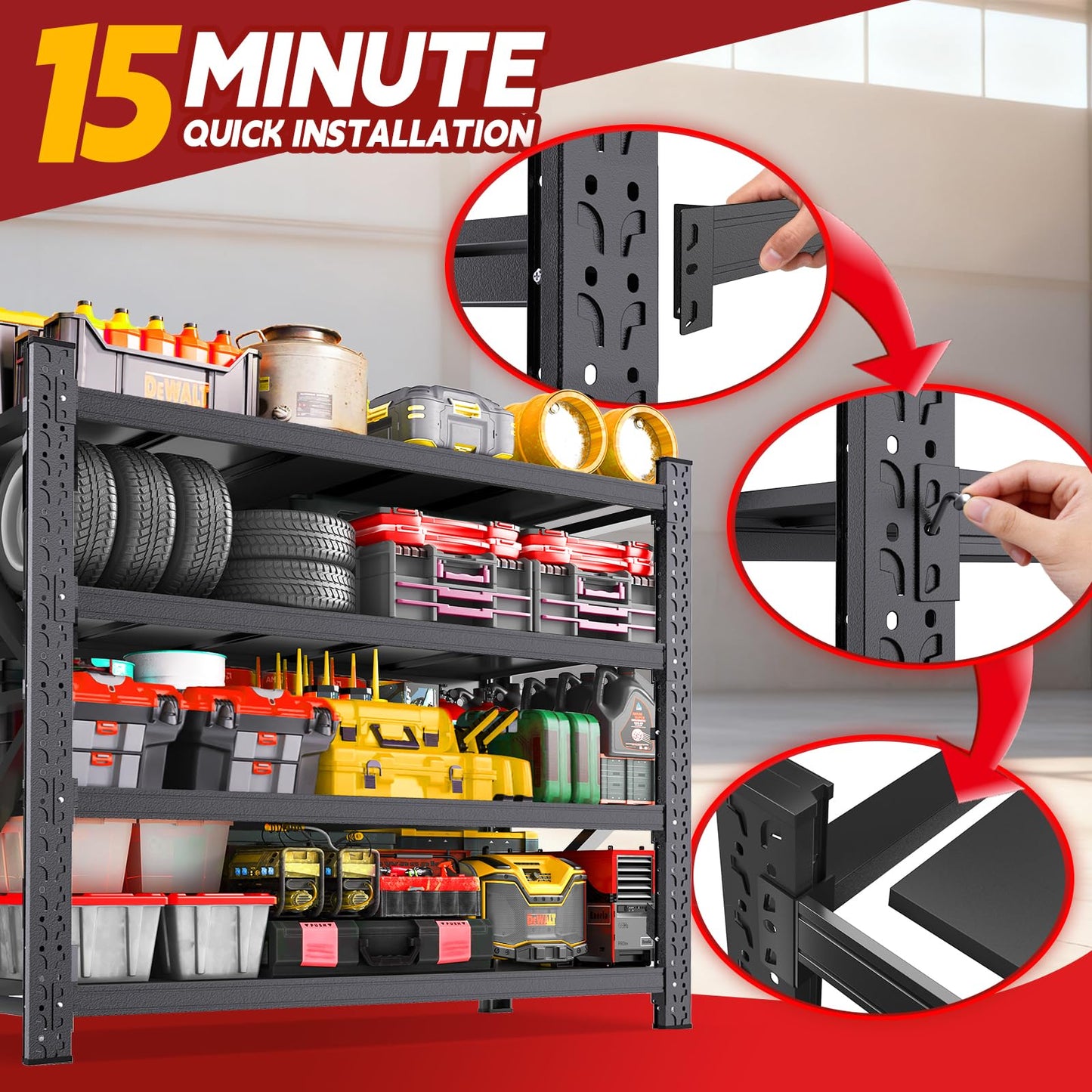 7000LBS Storage Shelves Heavy Duty, Metal Storage Shelves 4 Tier Units Adjustable Utility Rack Shelf, Heavy Duty Garage Racks Shelving for Basement, Industrial, Garage Shelving 60" W x 24" D x 70" H