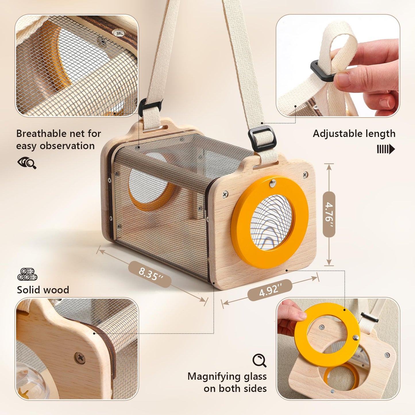 Montessori Wooden Bug Catcher Kit for Kids - 8-in-1 Outdoor Explorer Set with Habitat, Net & Magnifying Glass STEM Learning Toys for Ages 3-8 Nature Gift for Boys & Girls