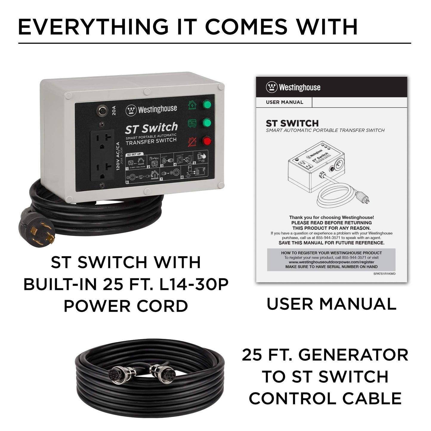 Westinghouse Outdoor Power Equipment ST Switch with Smart Portable Automatic Transfer Technology Home Standby Alternative, For Sump Pumps, Refrigerators, and More, Black and White
