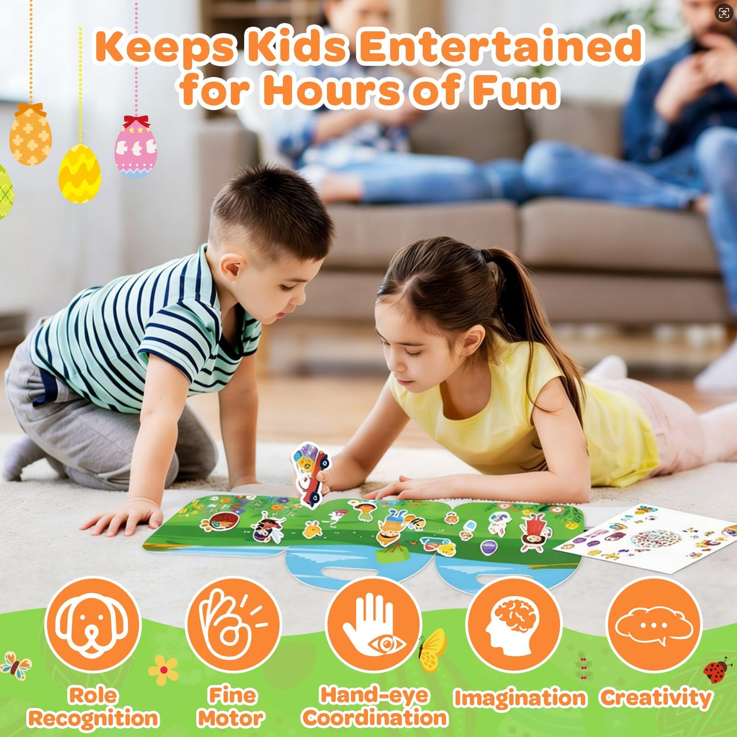 4 Sets Easter Reusable Sticker Books for Kids 2-4, Activities Books for Toddlers 1-3, Arts and Crafts Removable Jelly Stickers for Girls Boys, Travel Toys Holiday Gifts Easter Basket Stuffers