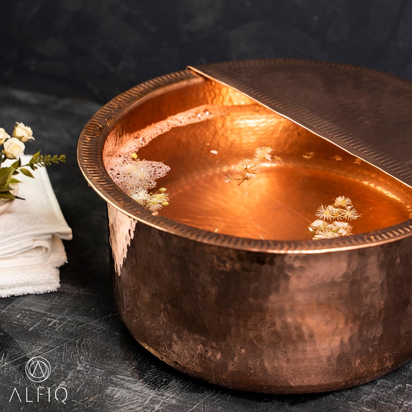 100% Solid Copper Foot Bowl with Removable Footrest – Hand Made Large Relaxation Pedicure Basin (10-20" Sizes) for Spa & Pedicure (18 Inches)