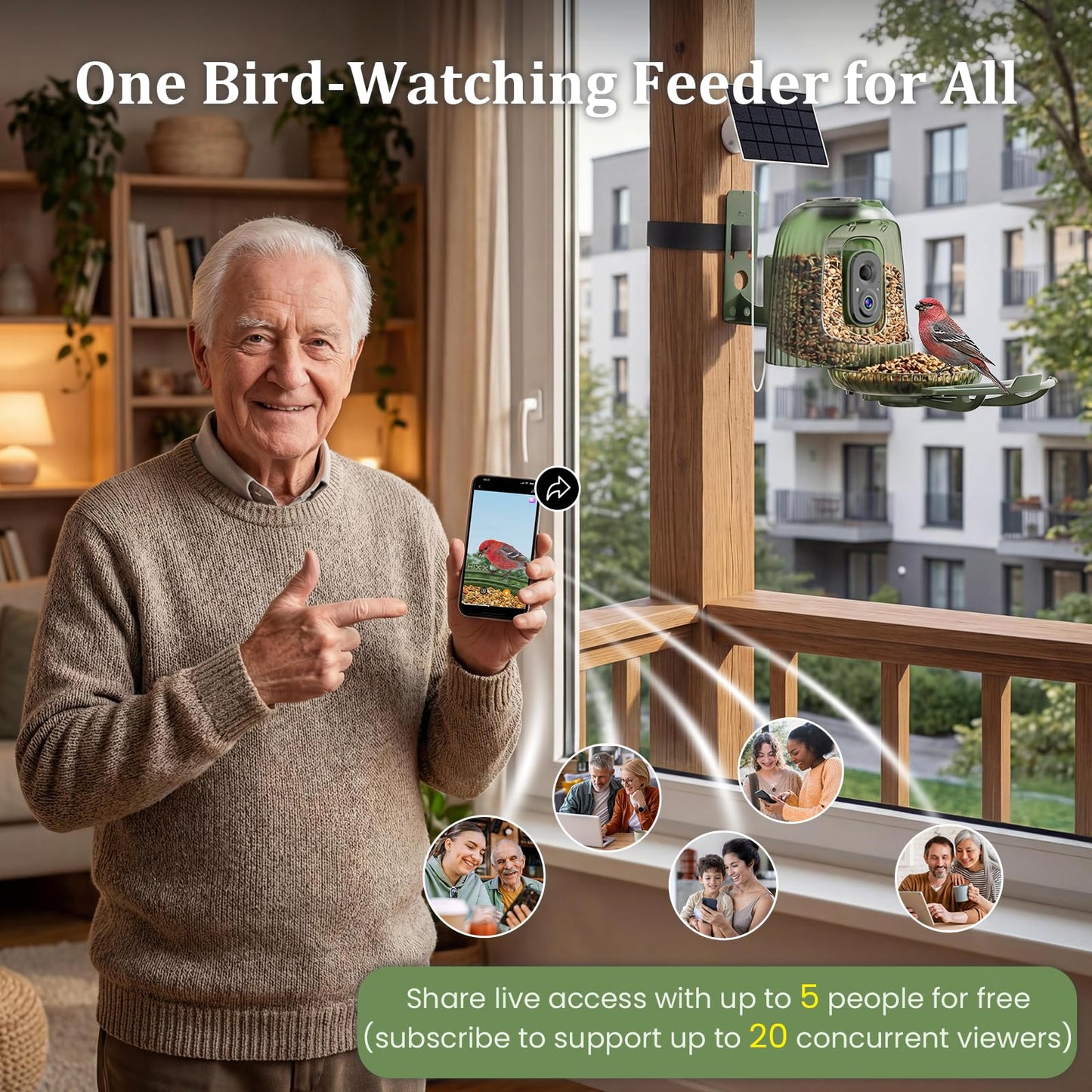 HIXX Smart Bird Feeder with 4MP Camera – Auto Capture Video, AI Bird Identification, Large Capacity & Seed Guard, Solar Powered Night Light, Live Birdwatching Camera for Lovers, Family & Friends
