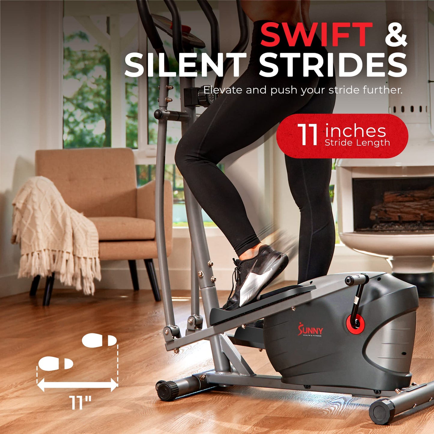 Sunny Health & Fitness Performance Compact Elliptical Machine with 8-Level Adjustable Resistance, Pulse Sensor & Exclusive SunnyFit App Enhanced Bluetooth Connectivity - SF-E320033