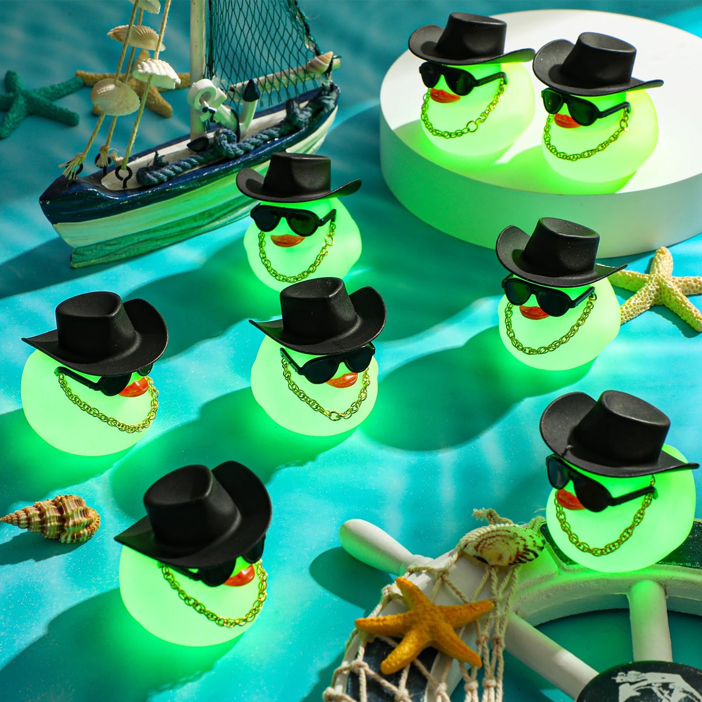 Sotiff 48 Sets Cowgirl Rubber Duck Squeaky Duck Bath Toy Duckies Car Dashboard Decorations Halloween Party Favors with Mini Necklace Hat and Sunglasses for Bathtub Baby Shower Swimming Party