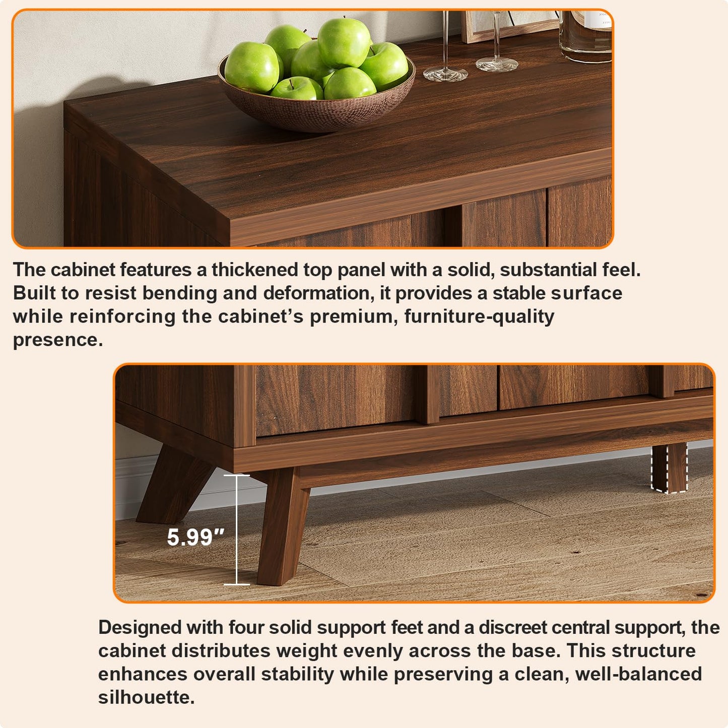 knoworld Sideboard Buffet Cabinet with Storage, 59" Modern Credenza with 4 Doors & Adjustable Shelves, Wood Console Cabinet for Living Room Kitchen Dining Room Hallway (Walnut)