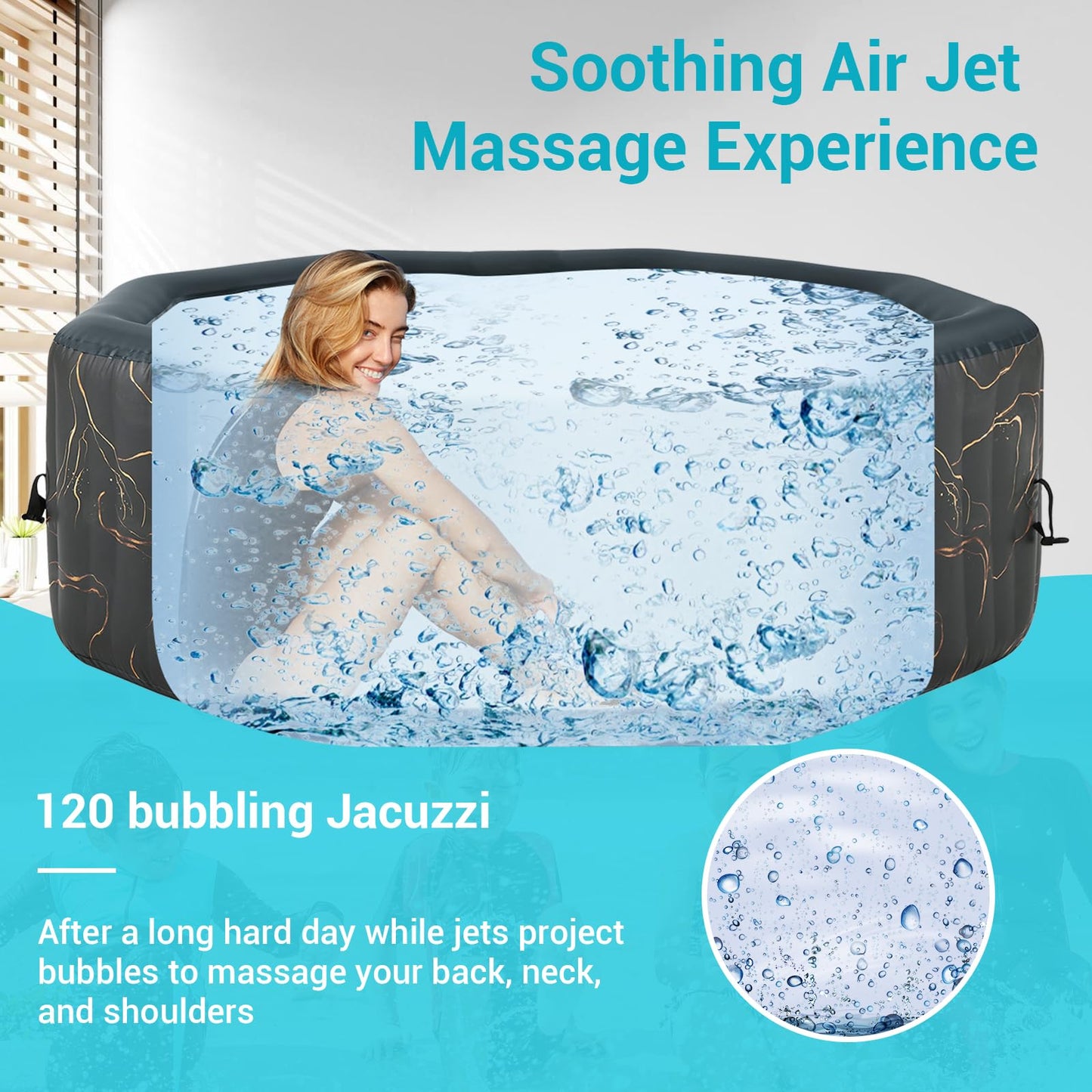 #WEJOY Portable Hot Tub61X61X25 Inch Air Jet Spa 2-3 Person Inflatable Octagon Outdoor Heated Hot Tub Spa with 120 Bubble Jets