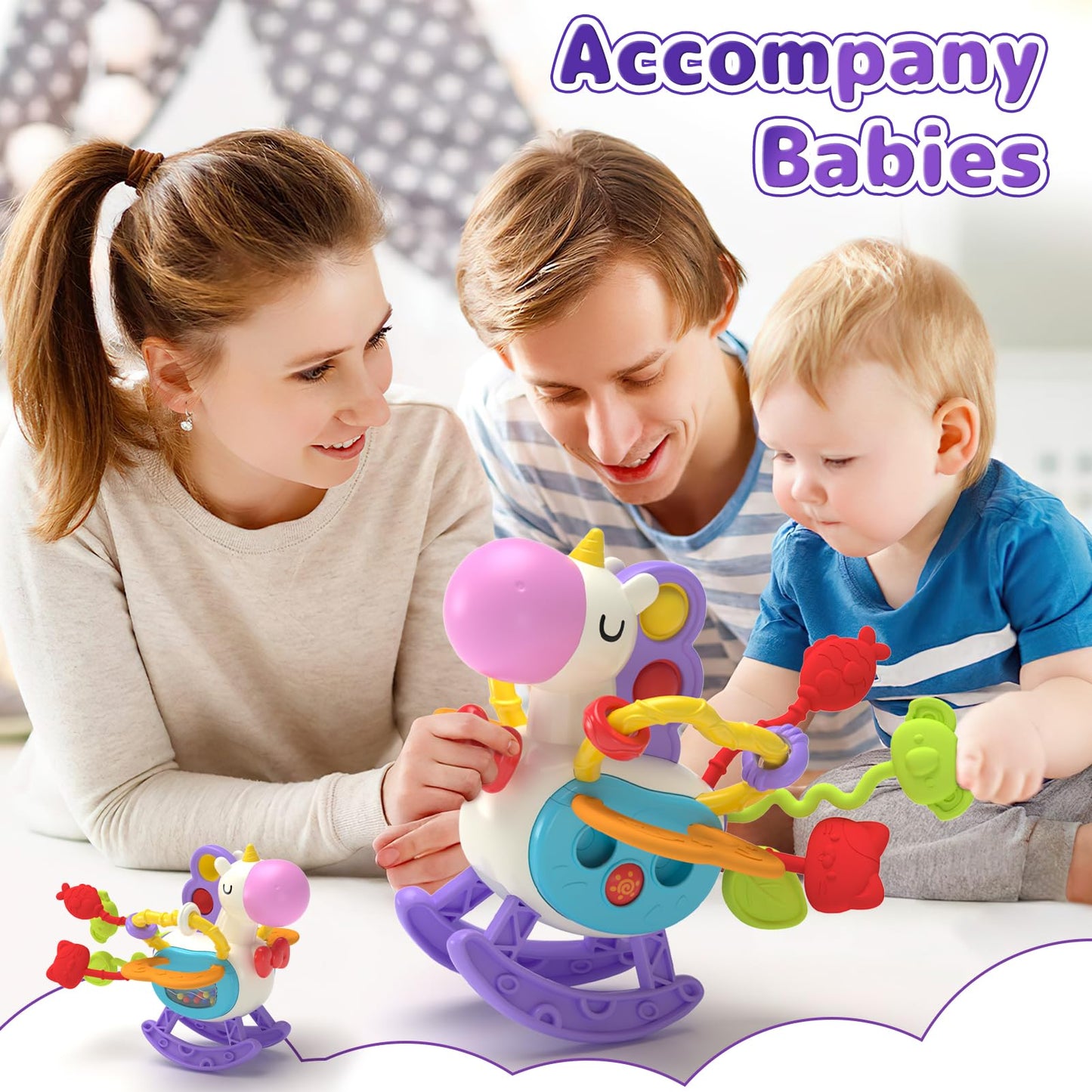 usrela 5 in 1 Baby Toys for 9 12 18 Month, Learning Toy for Babies 6-12 Months, Baby Busy Cube, Stacking&Sensory, Pull String&Piano Xylophone Toy, Birthday Gift for 7 8 9 Month