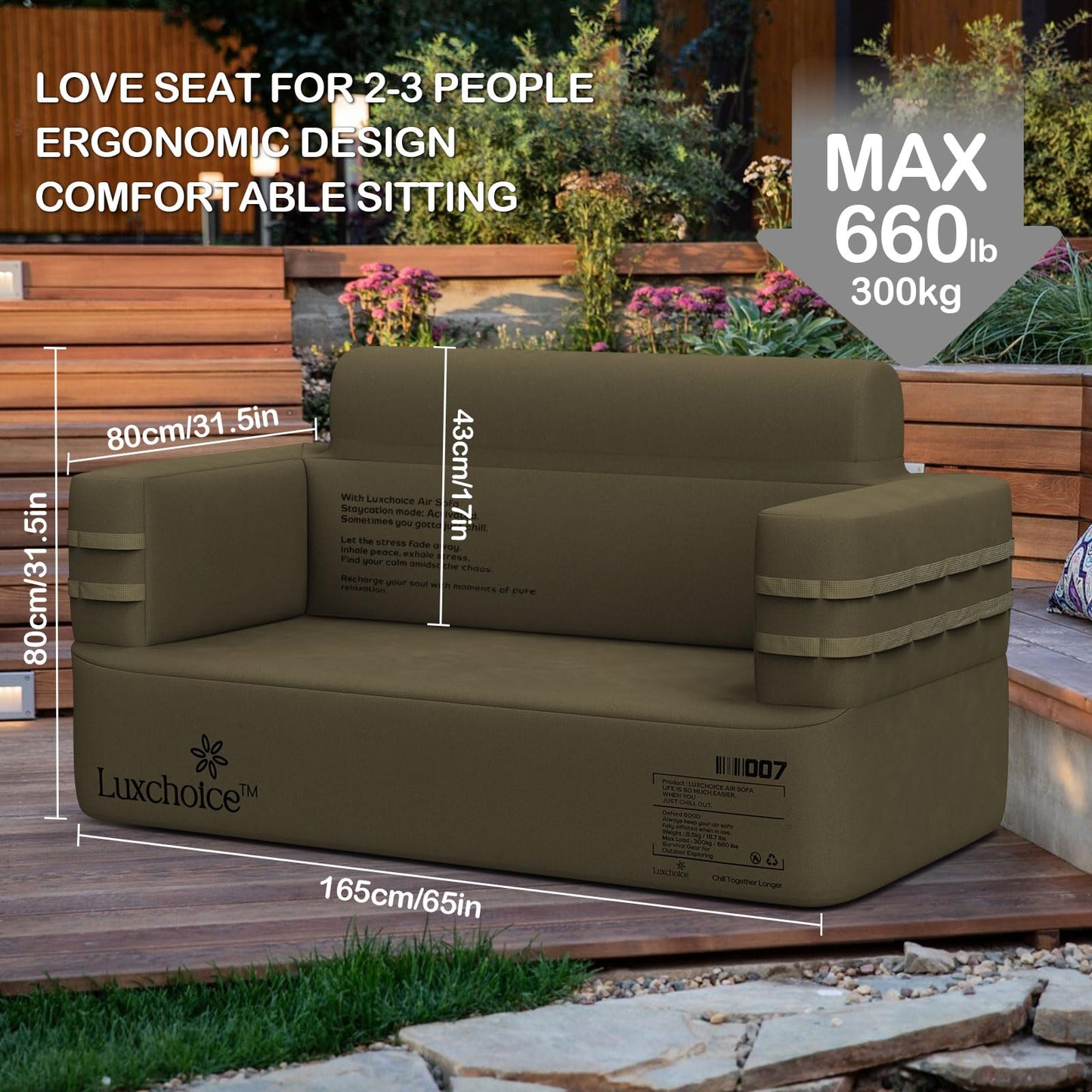Luxchoice Inflatable Couch Multifunctional Durable Inflatable Sofa with Built in Pump Inflatable Furniture Portable Blow Up Couch for Camping Backyard Outdoor Glamping Inflatable Chair Movie Loveseat
