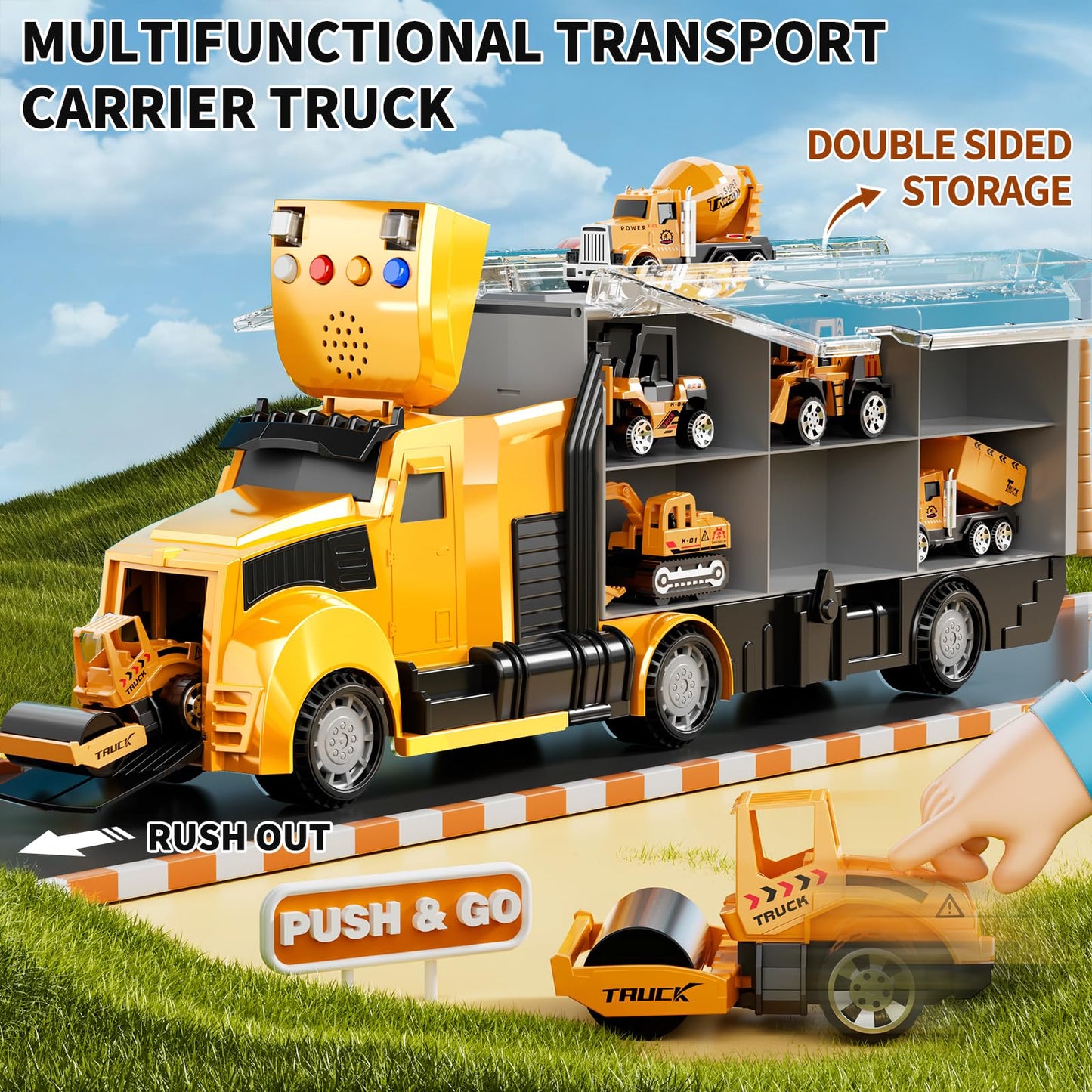 NIPLOOOW Construction Trucks Toy Set with Play Mat, Carrier Truck Play Vehicles Set for 3 4 5 6 Years Old Boys Kids, Die-Cast Car Toy for Toddlers 3-4 Years, Birthday Gifts Toys for 3-9 Year Old Boys