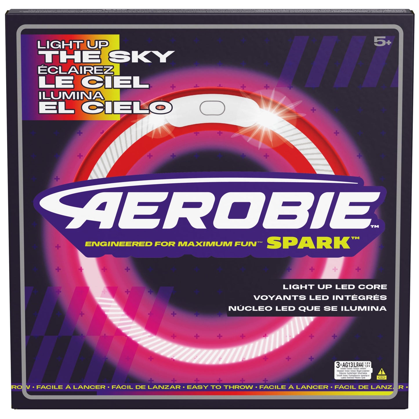 Aerobie Spark Outdoor Flying Disc with LEDs, Light-Up Flying Ring for Kids Parties and Backyard Games, Teen Boys Gift Ideas, Kids Toys for Ages 5 & Up, 12”