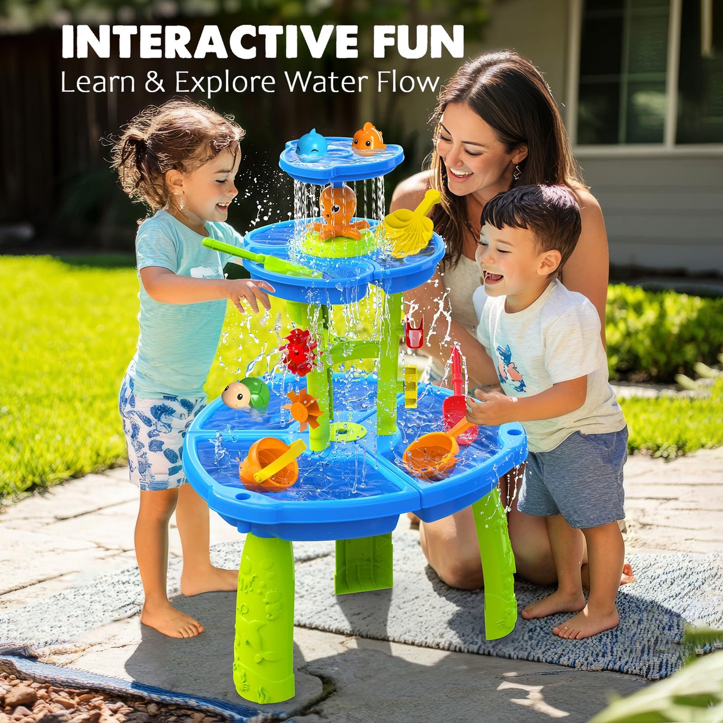 CozyBomB™ Water Table for Toddlers 3-5 | Outdoor Toys Water Play Table, Magnetic Fishing Toy Game, Summer Splash Pond Showers Sand Activity, Sensory Party Birthday Gift Kids Ages 4-8 9-12