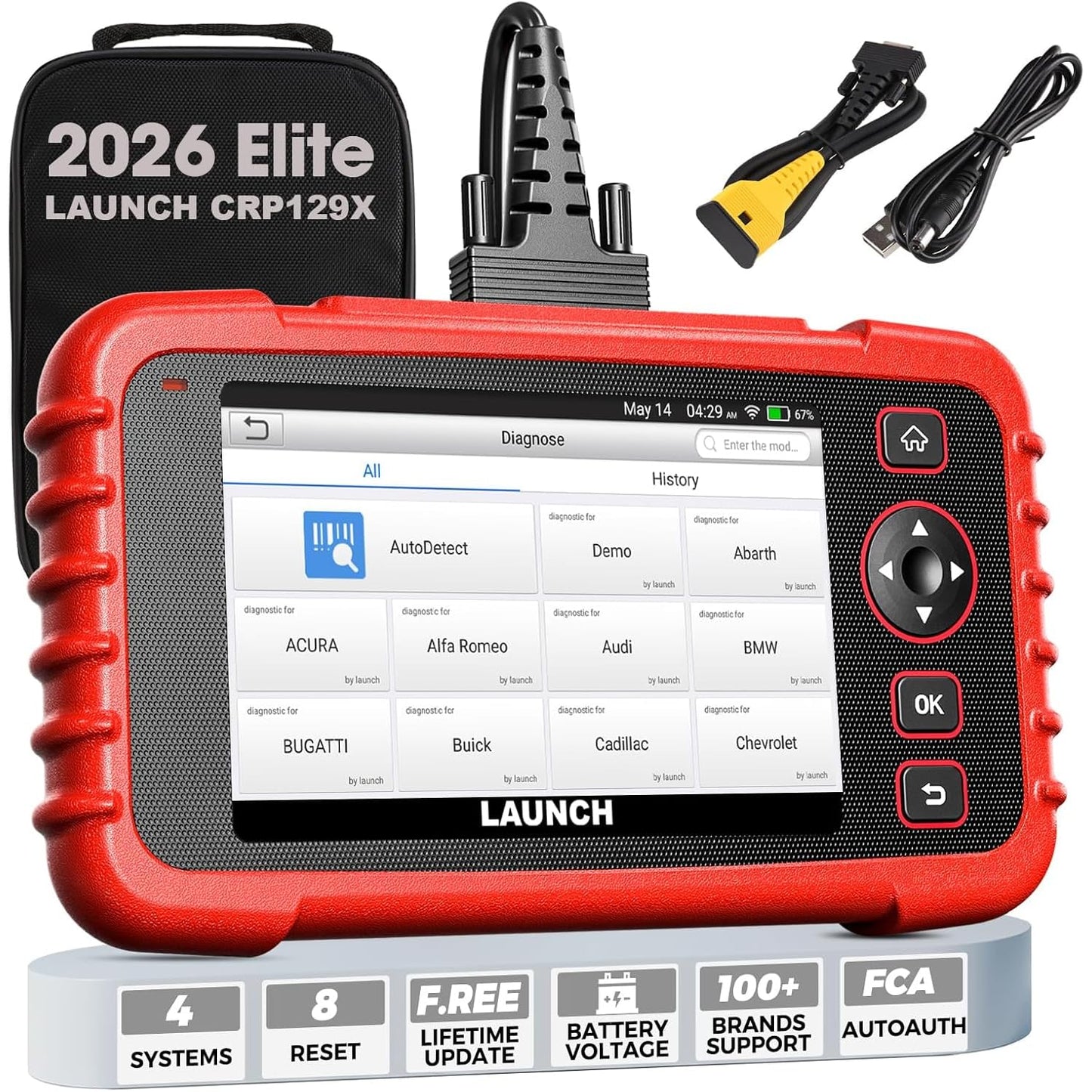 LAUNCH CRP129X OBD2 Scanner, 2026 Elite Lifetime Free Update Scan Tool, 8 Reset, Injector Coding, ABS/SRS/TCM/Engine System Diagnostic Scanner, Auto Vin, Car Scanner Diagnostic for All Cars
