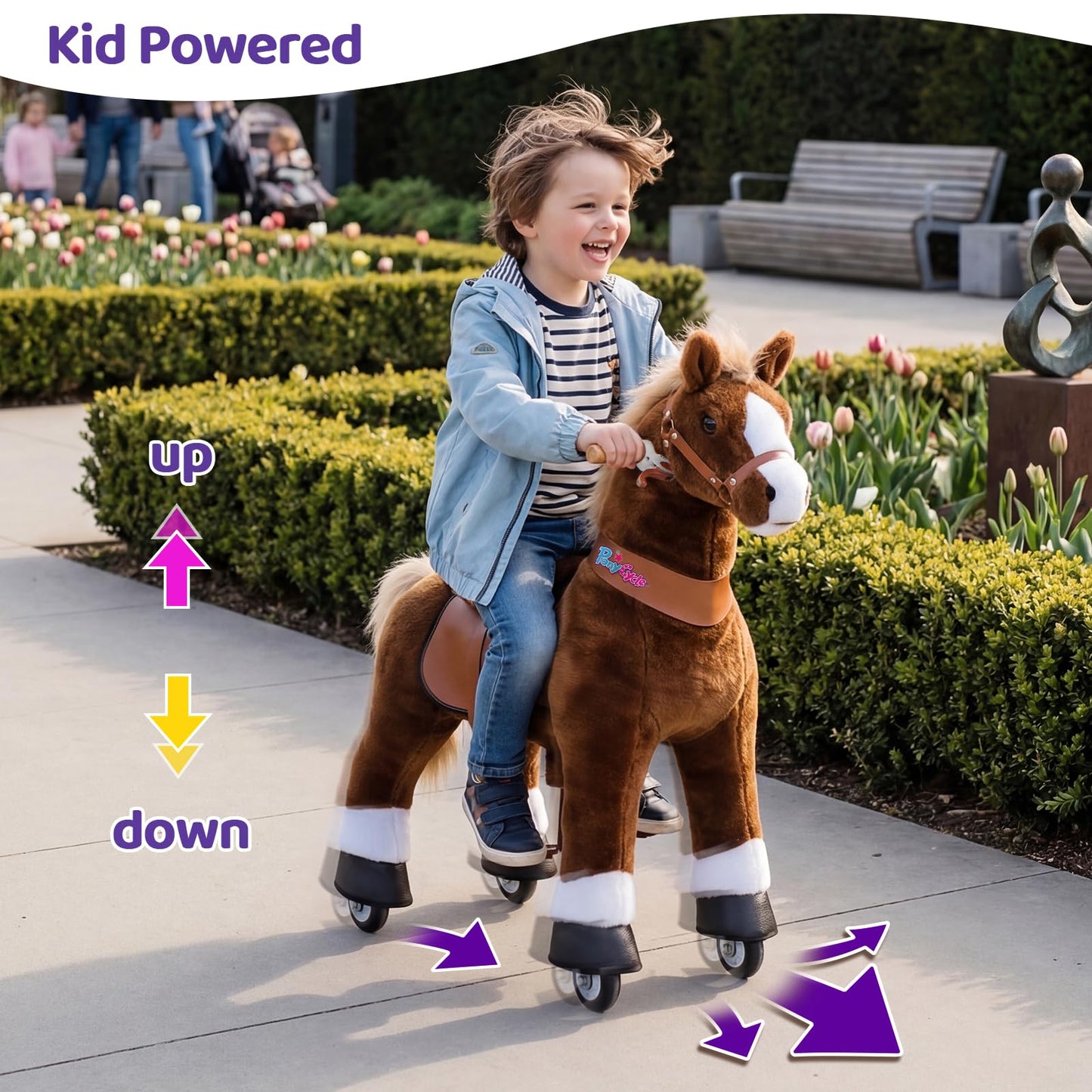 PonyCycle Kids Ride on Horse Walking Horse Toys, Classic Model U (with Brake/ 36" Height/Size 4 for Age 4-7), No Battery, Ride on Pony Animal for Indoor Outdoor Gift Brown Ux424