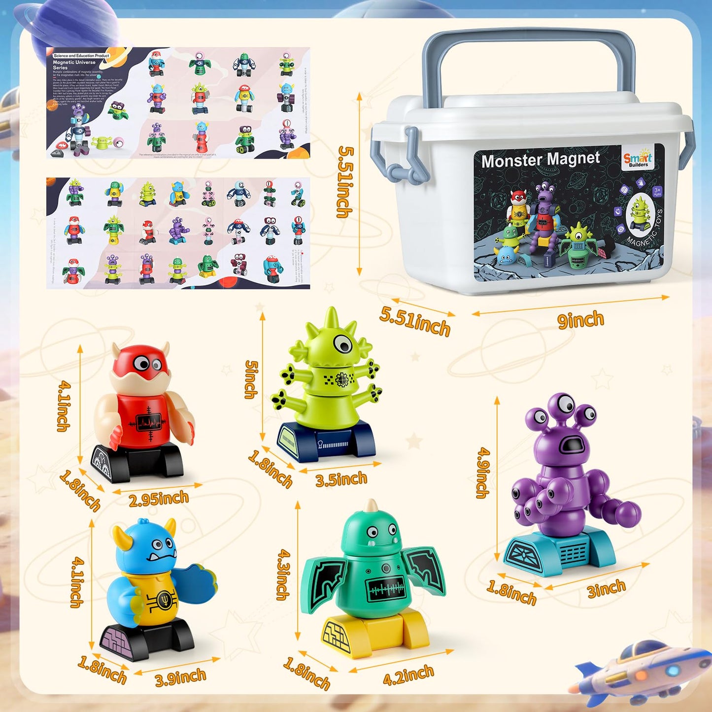 Haoshoon Magnetic Robot Building Toys for Kids 3-8, STEM Magnetic Monster Set, DIY Stacking Robots with Storage Box, Ideal Birthday for Boys Girls Age 3 4 5 6 7 8