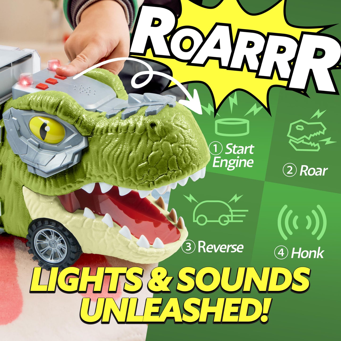 JOYIN 13 in 1 Dinosaur Toys for Kids 3-5, Transport Dinosaur Carrier Truck with 12 Pull Back Cars, Toddler Toys 3-4， Birthday Gifts for 3 4 5+ Year Old Boys