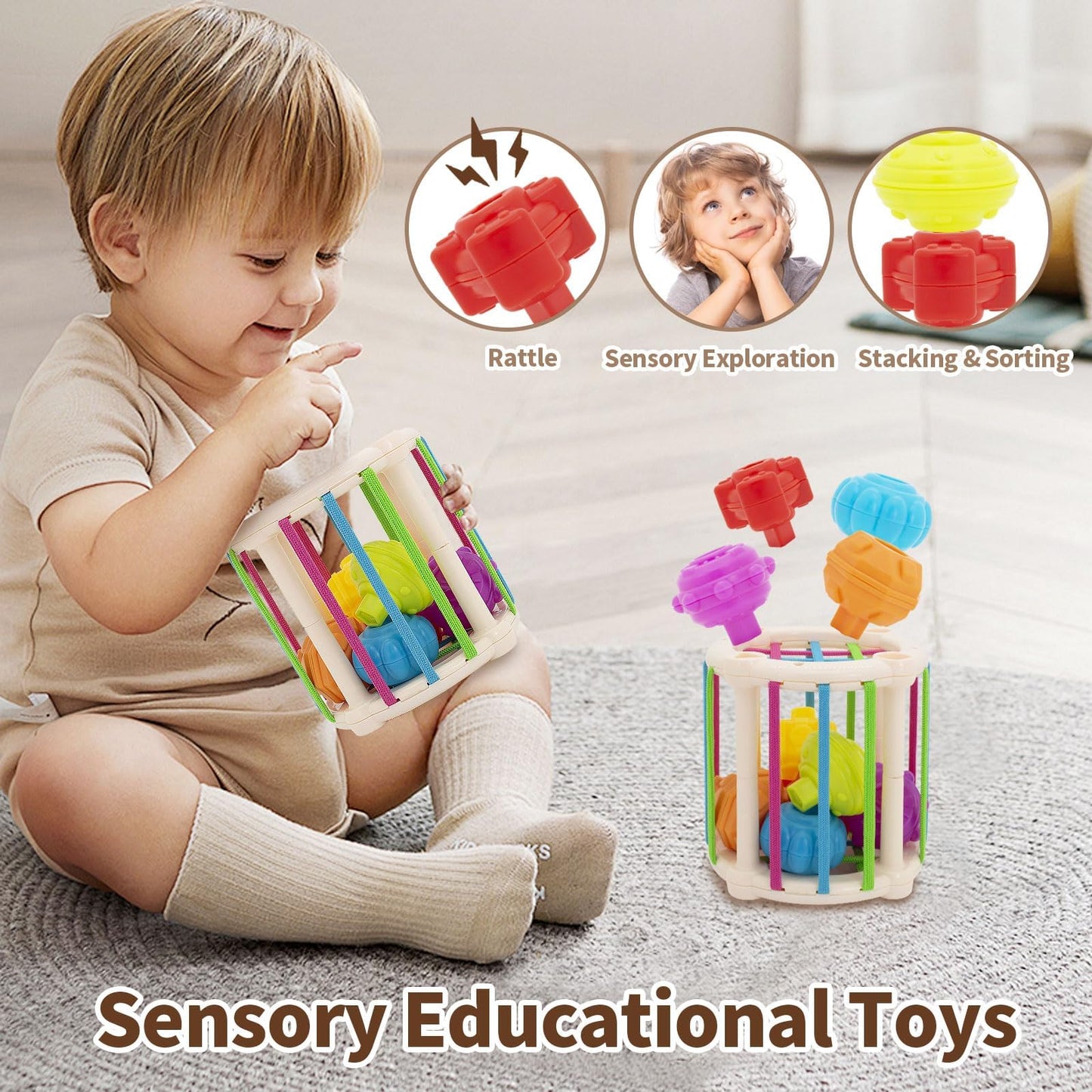 LUCKFUTURE Baby Toys 6 to 18 Months, 8 in 1 Montessori Toy Set, Educational Learning Toy for Toddlers Babies Sensory Toys Newborn Infant Gifts for Boys & Girls