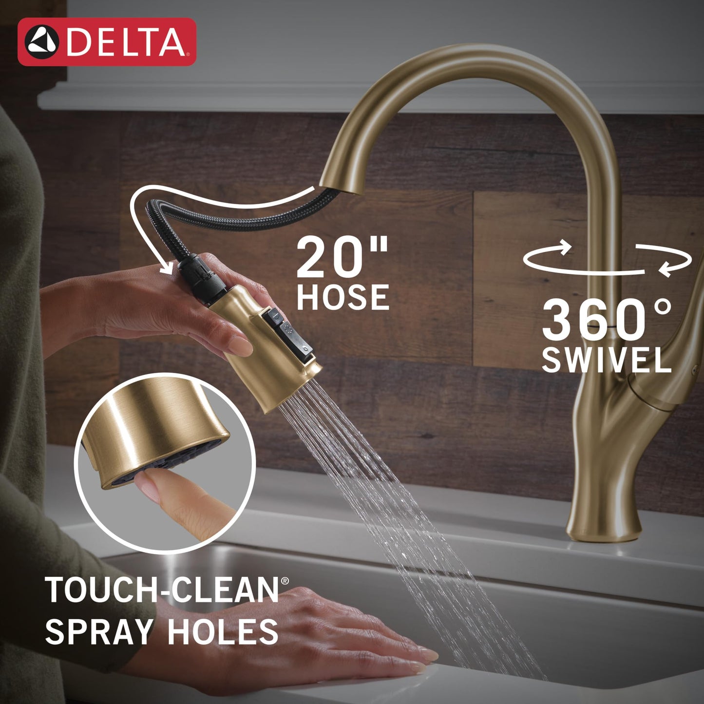 Delta Ophelia Brushed Gold Kitchen Faucet with Pull Down Sprayer, Modern Single Hole Kitchen Sink Faucet, Single Handle, Champagne Bronze 19888Z-CZ-DST