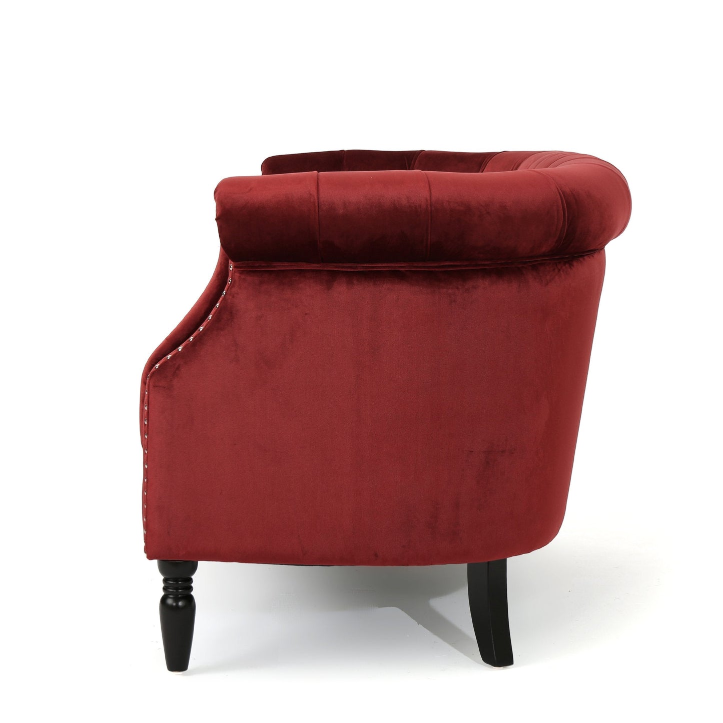 GDFStudio Melaina Tufted Chesterfield Velvet Loveseat with Scrolled Arms, Garnet and Dark Brown
