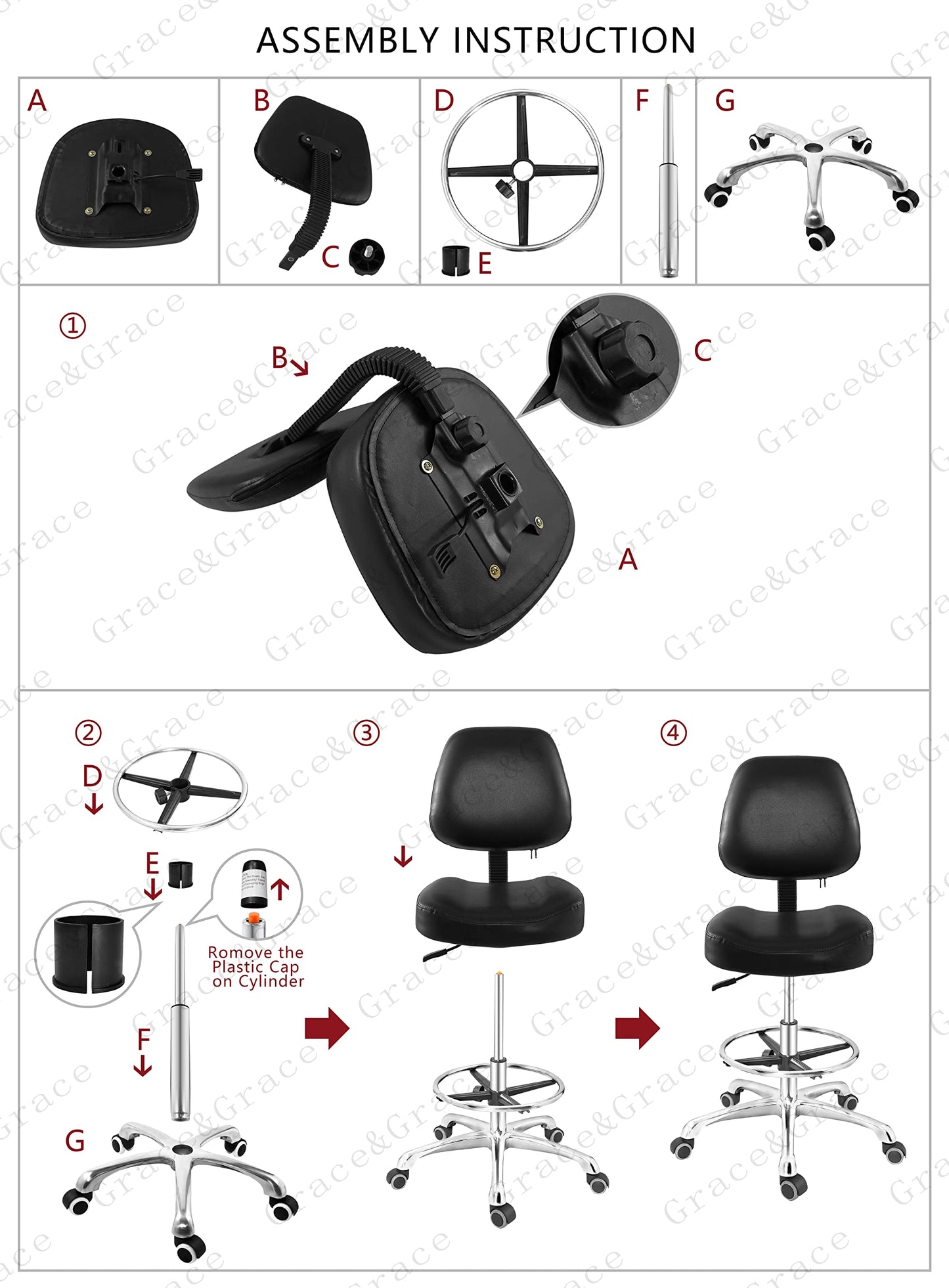 Grace&Grace Drafting Chair Tall Office Stool with Wheels,Heavy Duty Shop Stool Chair for Studio,Workshop,Office, Home Office (Black, Classic with Footrest)