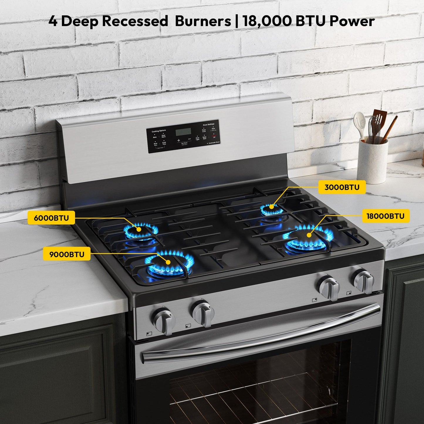 Empava 30" Gas Range, 4.8 Cu.Ft Oven with Touch Timer,18K BTU Burner, Freestanding & Slide-in Stove (Natural/LP Convertible) Stainless Steel