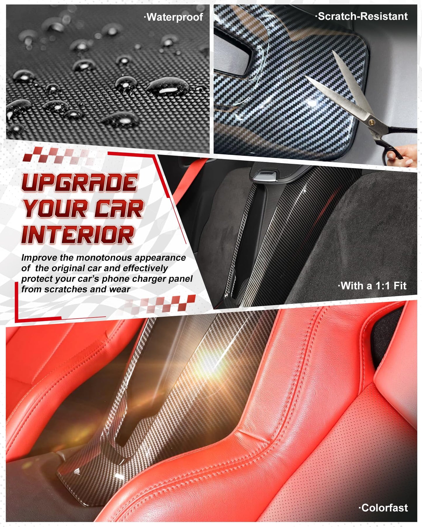 NUBEHONE C8 Carbon Fiber Interior Center Control Cover Trim Fit for Chevrolet Corvette C8 2020-2025 Stingray Z51 Z06 E-Ray Carbon Fiber Waterfall Cover Trim Central Gear Shift Panel Cover Trim