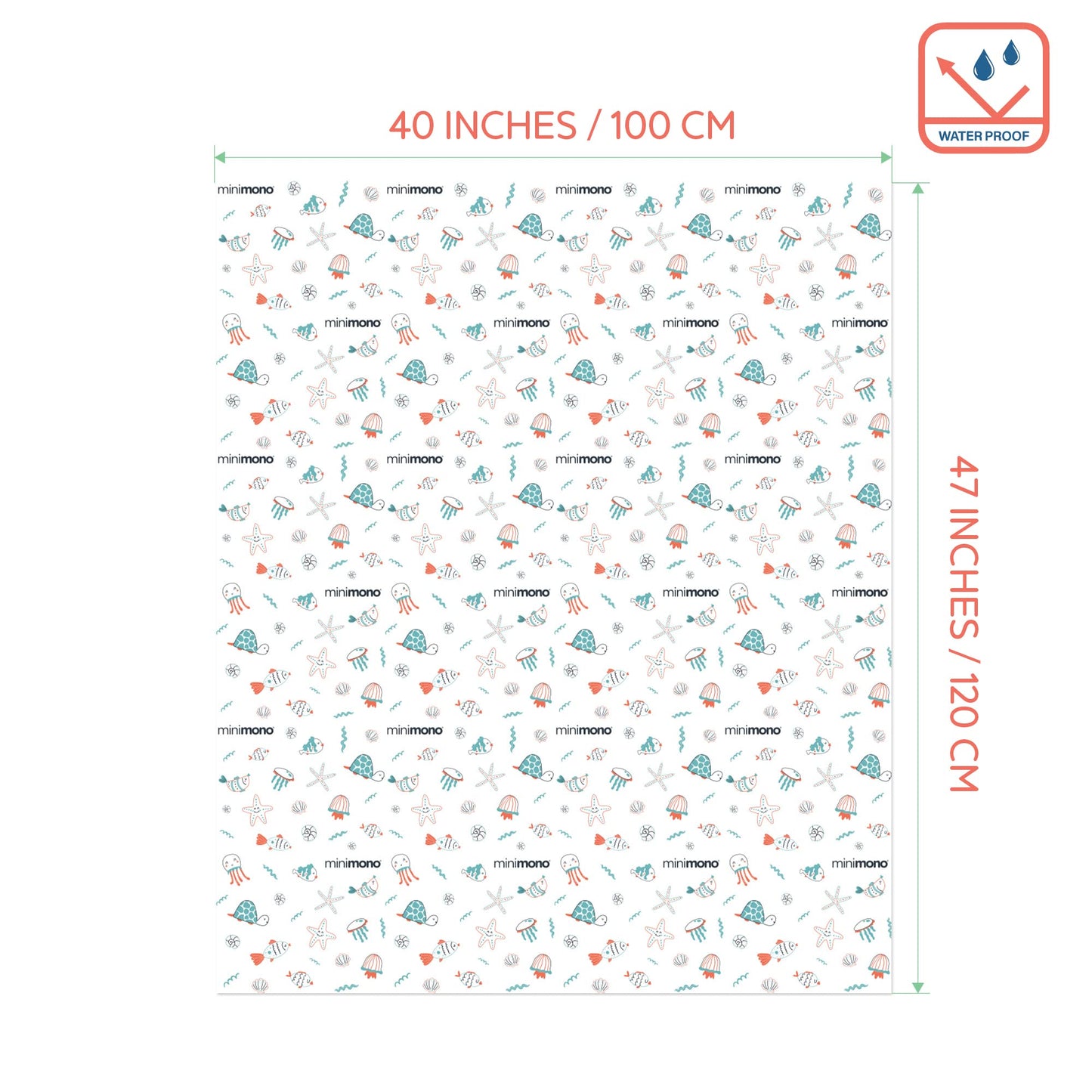 Minimono Baby Splat Mat for Under High Chair - 30 Pcs Disposable and Waterproof Splash Mats - 40"x47" Multipurpose Activity Mat for Picnic, Arts and Crafts - Baby Led Weaning Supplies (Sea Animals)