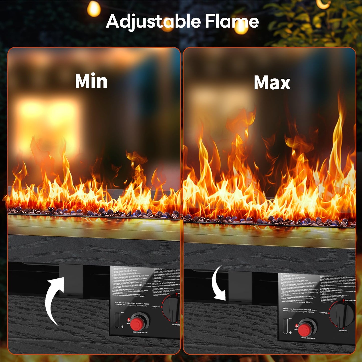 50” Outdoor Propane Fire Pit Table, 50,000 BTU Rectangular Gas Fire Pit with Lid & Blue Crystal Stones, Steel Tabletop, Adjustable Flame, 4-in-1 FirePit Table for Patio, Backyard, Outdoor Gatherings
