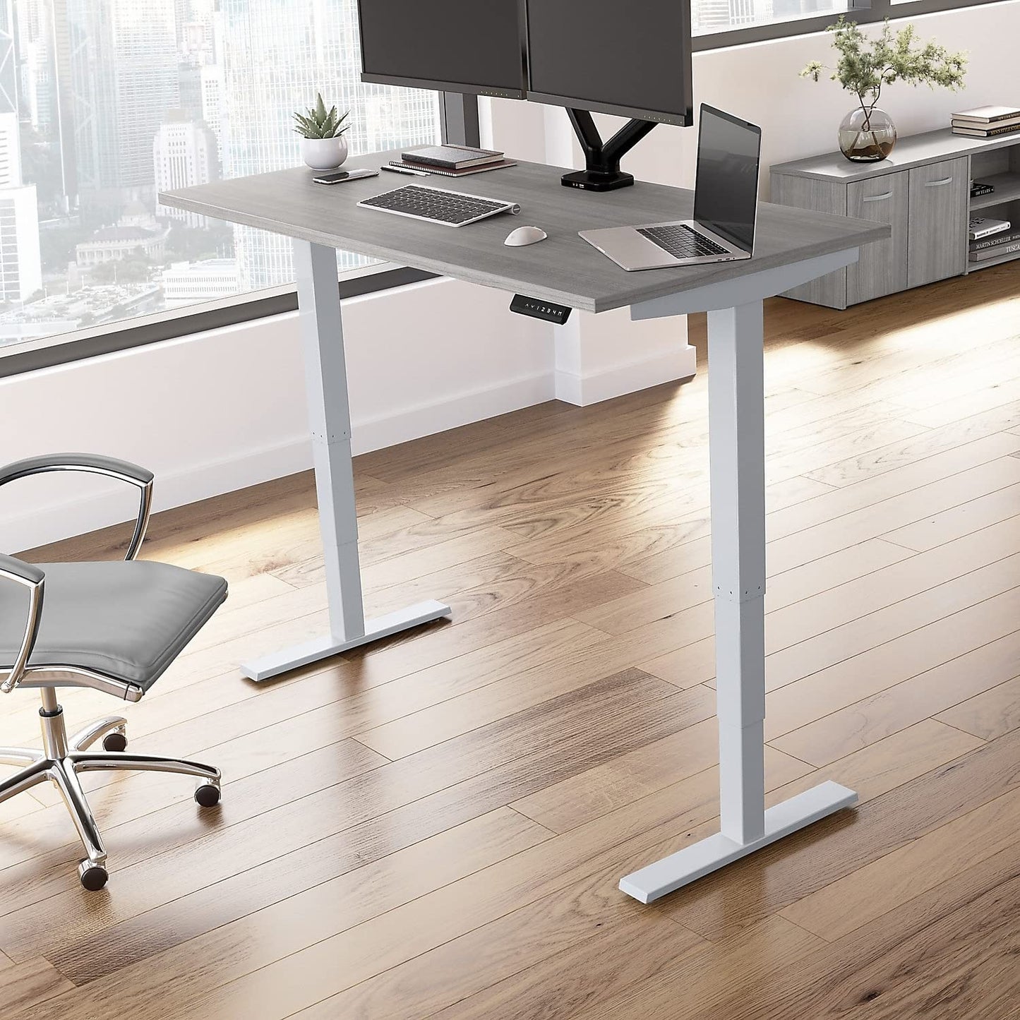 Bush Business Furniture M4S6030PGSK Move 40 28-Inch -48-Inch Adjustable Desk, Platinum Gray/Cool Gray Metallic