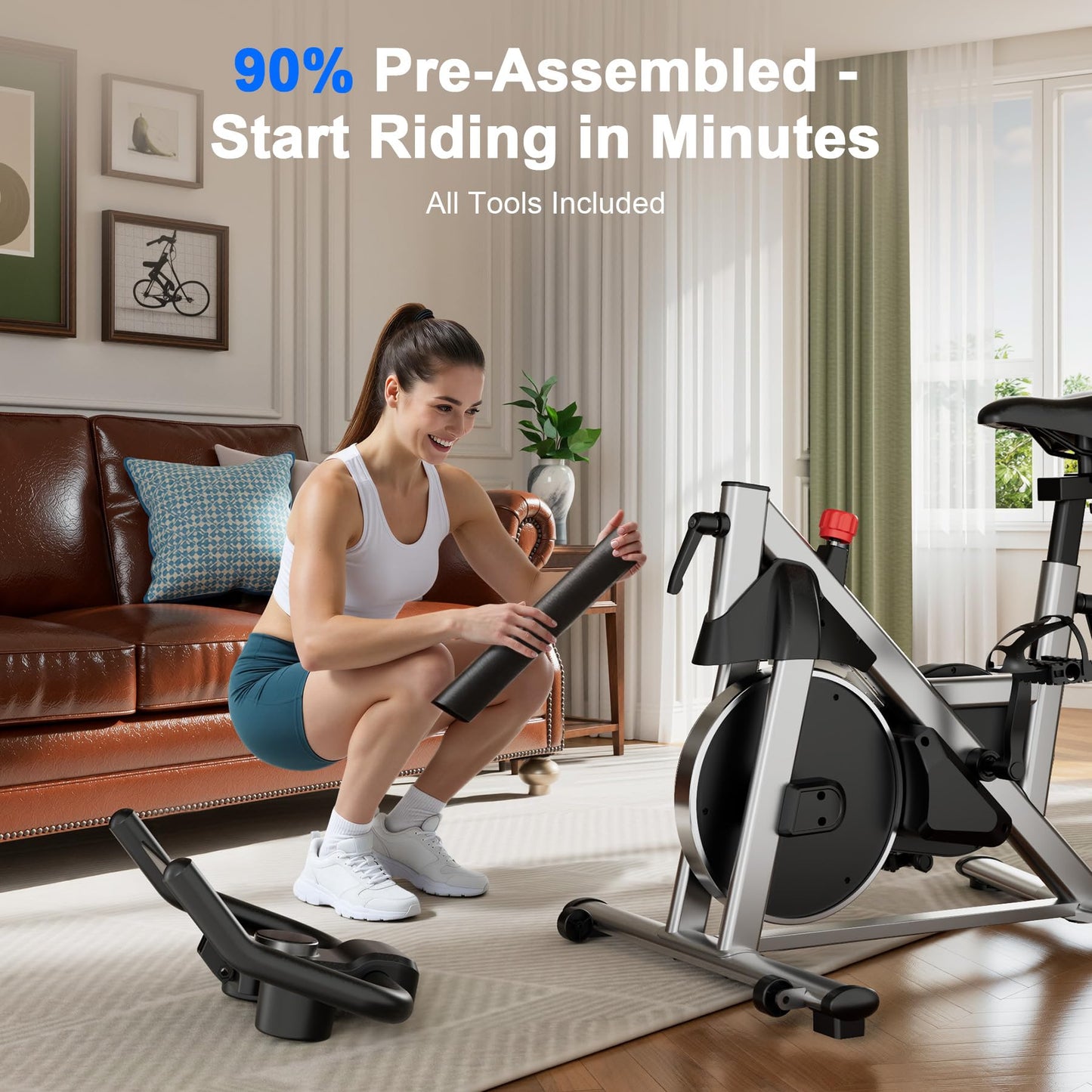 Lacuffy Exercise Bike, Indoor Cycling Bike with 32 Levels of Adjustable Magnetic Stationary Bike, Cycle Bike with 300lbs Weight Capacity, Workout Bike with PitPat App & Comfortable Seat Cushion