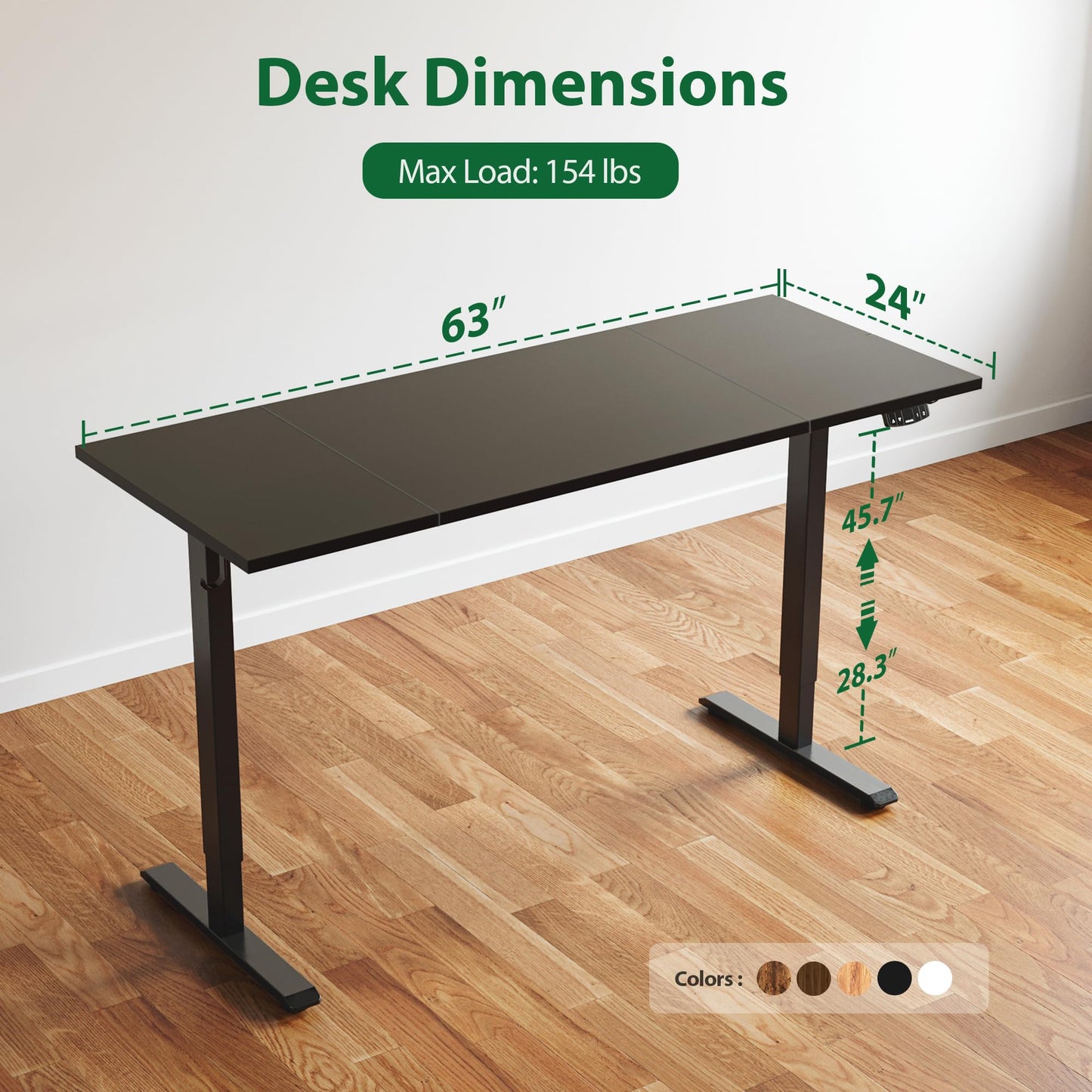 Agilestic Electric Standing Desk, Large 63 x 24 Inches Height Adjustable Desk, Sit Stand up Desk for Work Office Home, Splice Board, Black