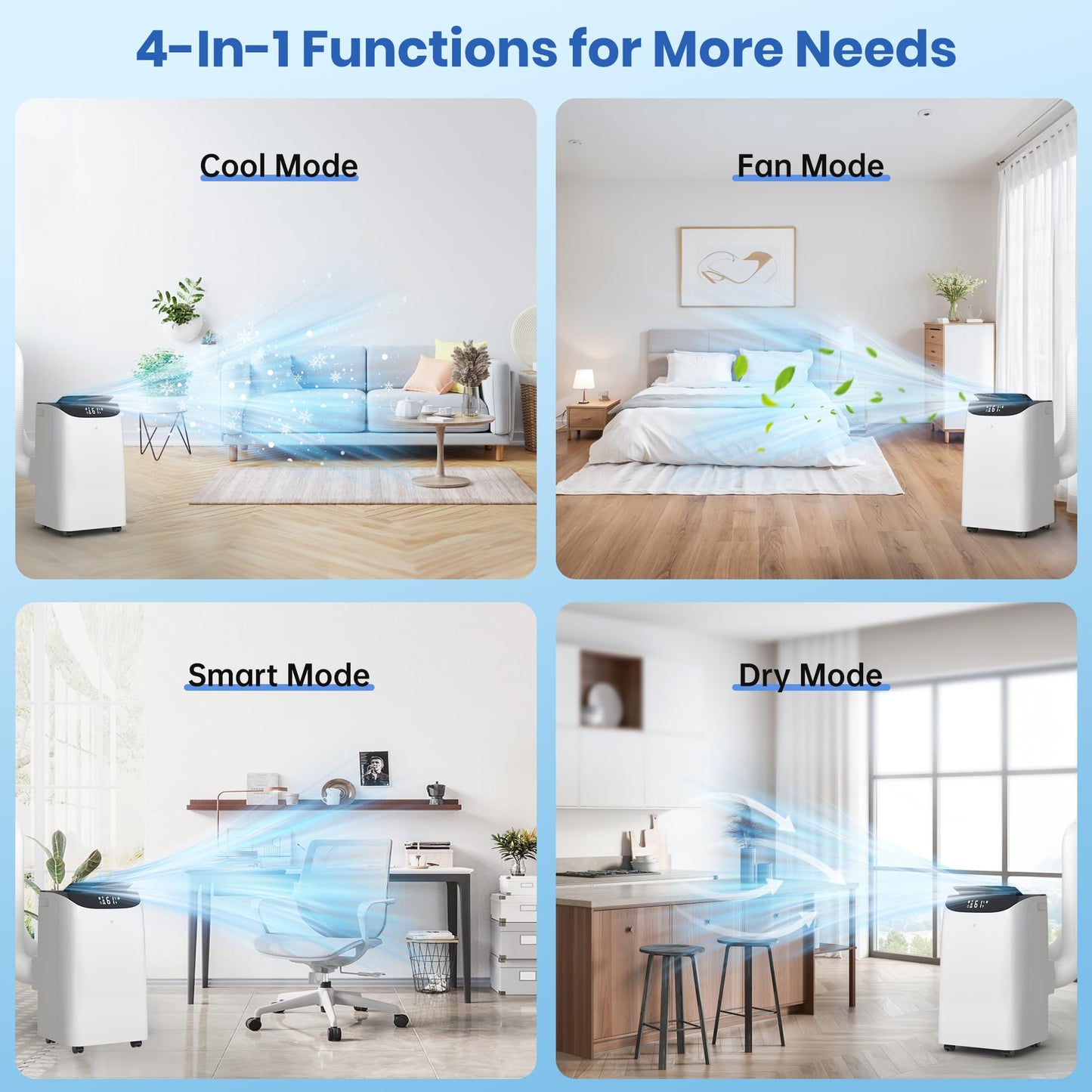 Inverter 16000 BTU Portable Air Conditioner, 3 in 1 Portable Ac Unit Cools Up for Rooms 850 Sq. Ft, Dual Hose Standing AC for Bedrooms with Dehumidifier, Fan, Quiet Sleep Mode, Remote Control