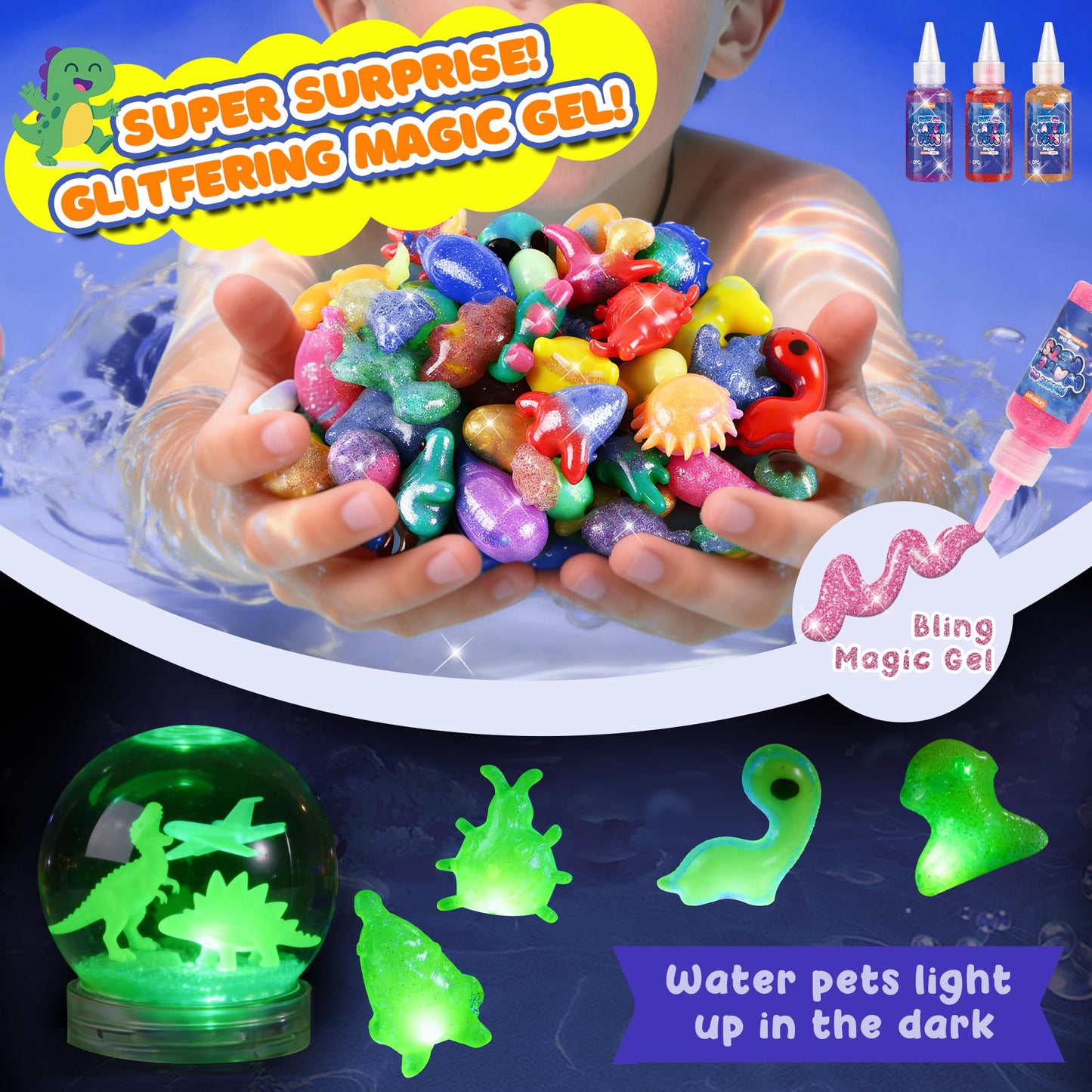 Magic Water Elf Toy Kit, Water Pets Toys for Kids, 36 Gels & 24 Molds, Aqua Fairy Water Gel Kit Squishy Maker, DIY Dinosaurs Space Make Your Own Squishies Sensory Toys, Crafts Gifts for Boys Girls 4+