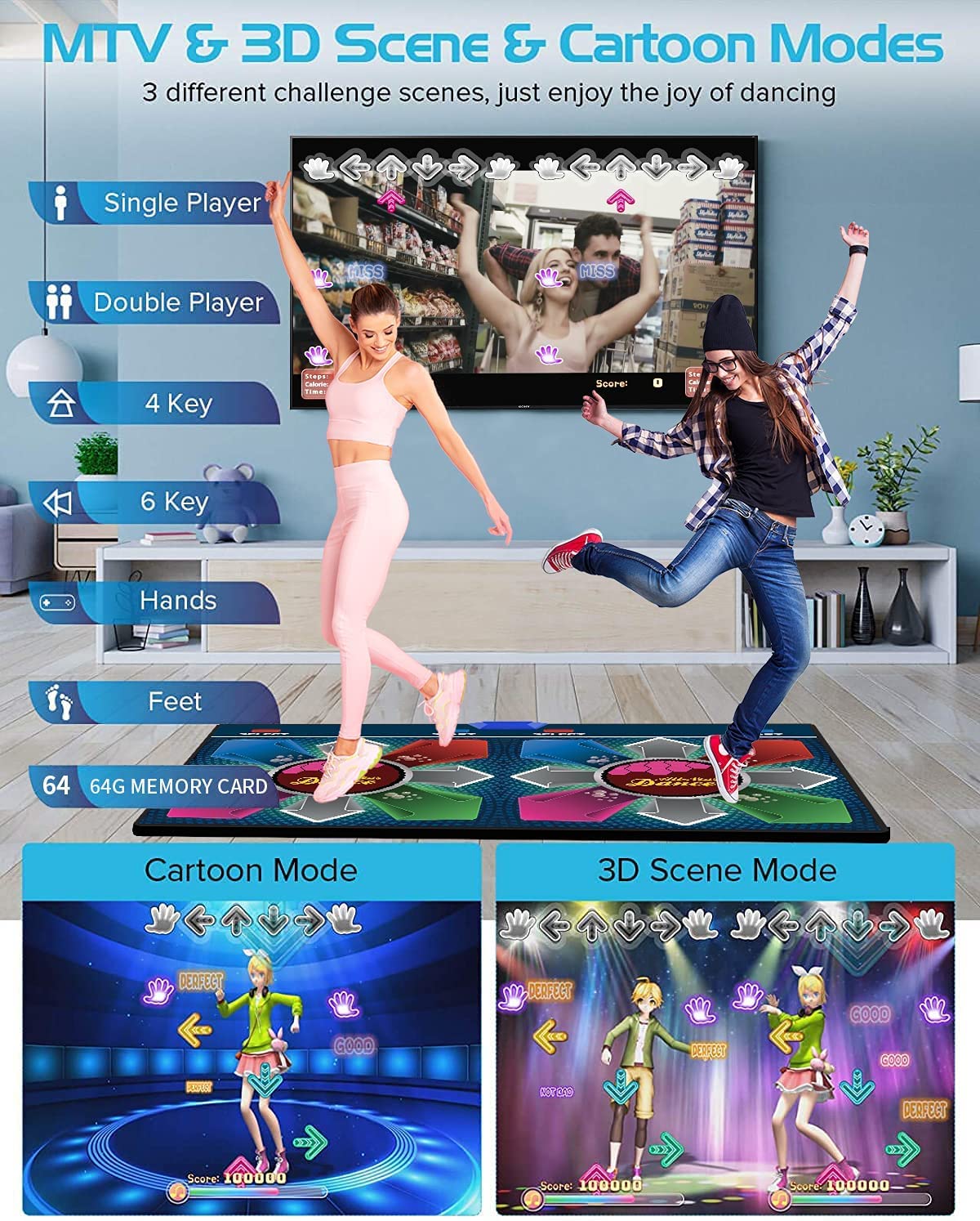 OZLET Single/Double HDMI Musical Electronic Dance mat with a Camera,a 64G Large Memory Card,Including 1030 Games,81 Music Videos,650 Songs,Suitable for TV use,a Luxurious Gift for Boys and Girls
