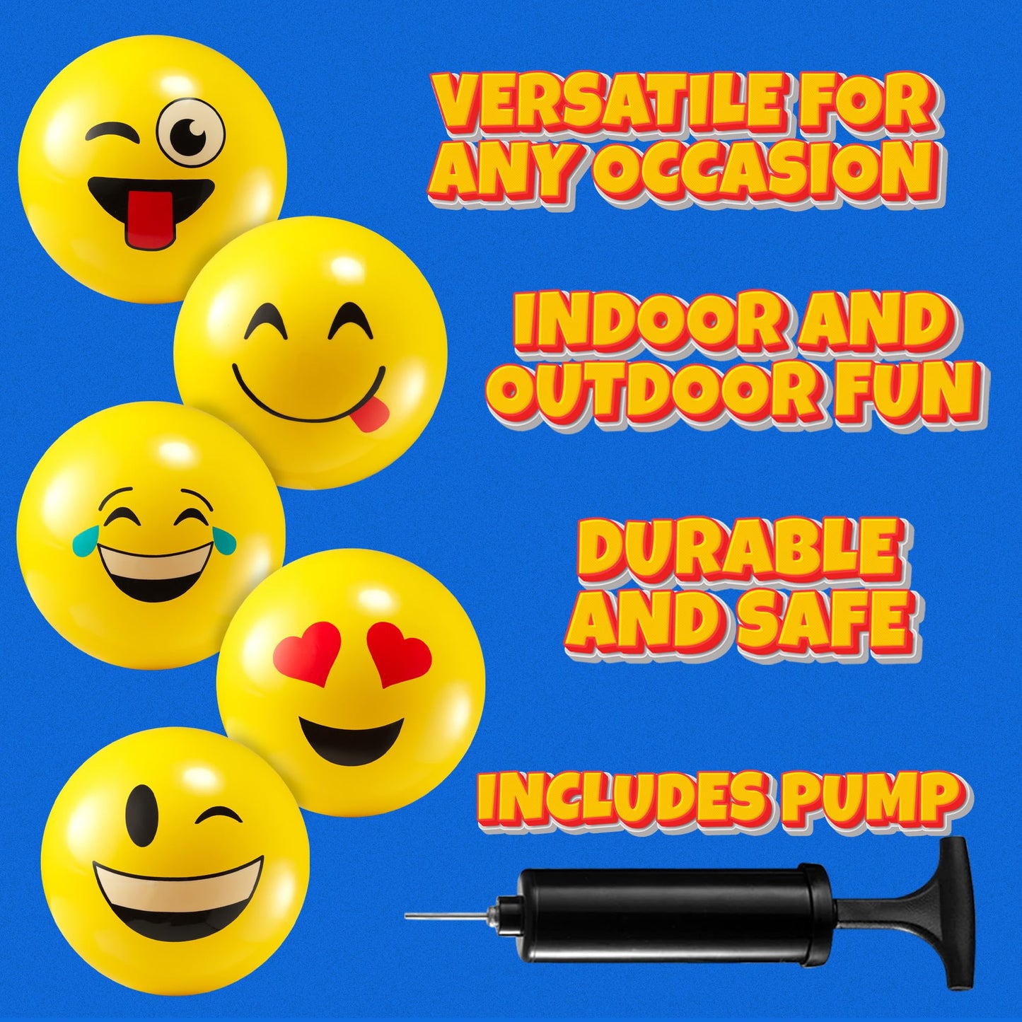 KiddieLoot 8.5-Inch Happy Face Bouncing Balls for Kids & Toddlers (Pack of 5) - Playground Balls w/ 5 Fun Designs - Lightweight Play Bouncy Ball for Boys & Girls