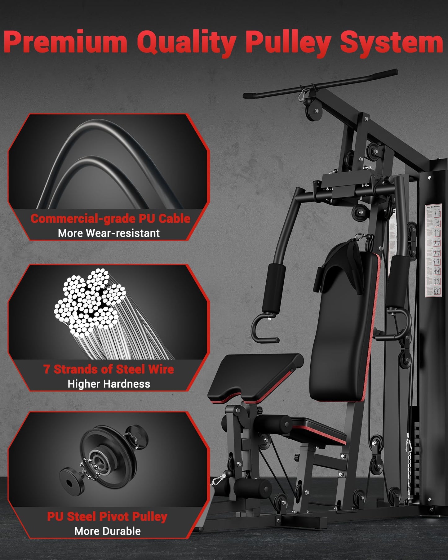 GarveeLife Home Gym Equipment Machine, Full Body Workout Machine with 150 LBS Weight Stack, Multifunctional All in One Exercise Station with Preacher Curl Pad, Leg Developer for Strength Training