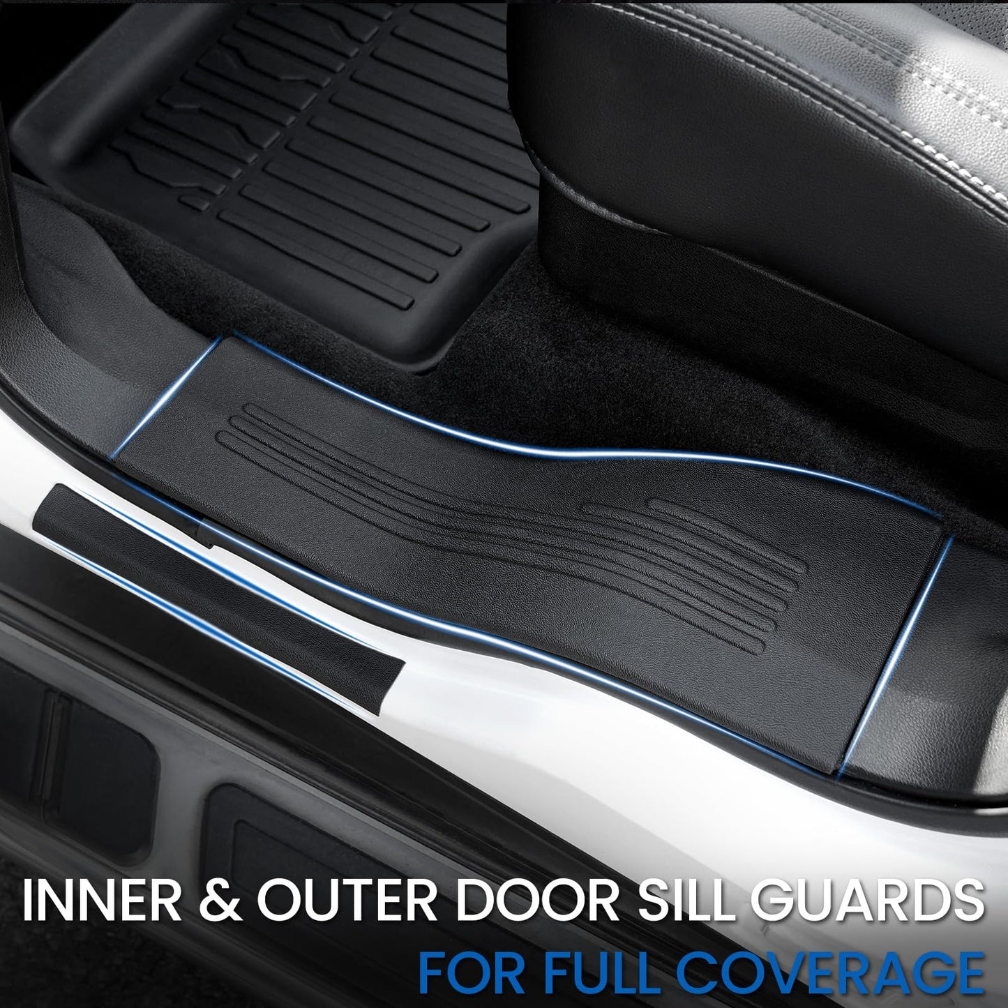 JOULARISE Floor Mats Cargo Mat Set for 2015-2019 Ford Explorer 7 Seats, All Weather TPE Cargo Liner Trunk Lower Mat Door Sill Guards Accessories (15-19 | 7 Seats Floor Mats Set)