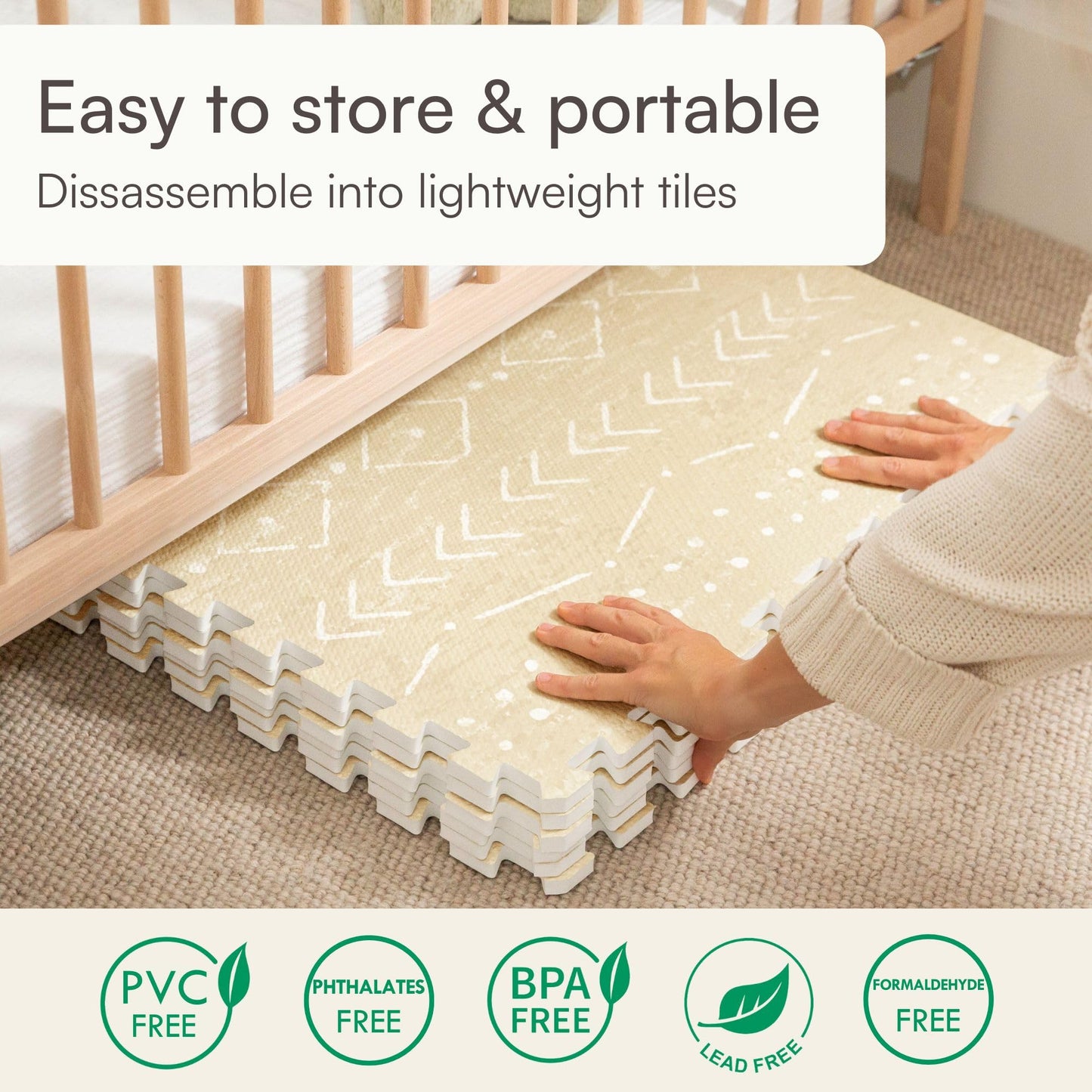 Lillefolk Baby Play Mat for Floor – 8x8ft Beige | Soft Non Toxic Premium EVA Foam Tiles for Tummy Time, Crawling & Playroom – Waterproof for Hard Floors Mat for Babies & Toddlers (16 Tiles)