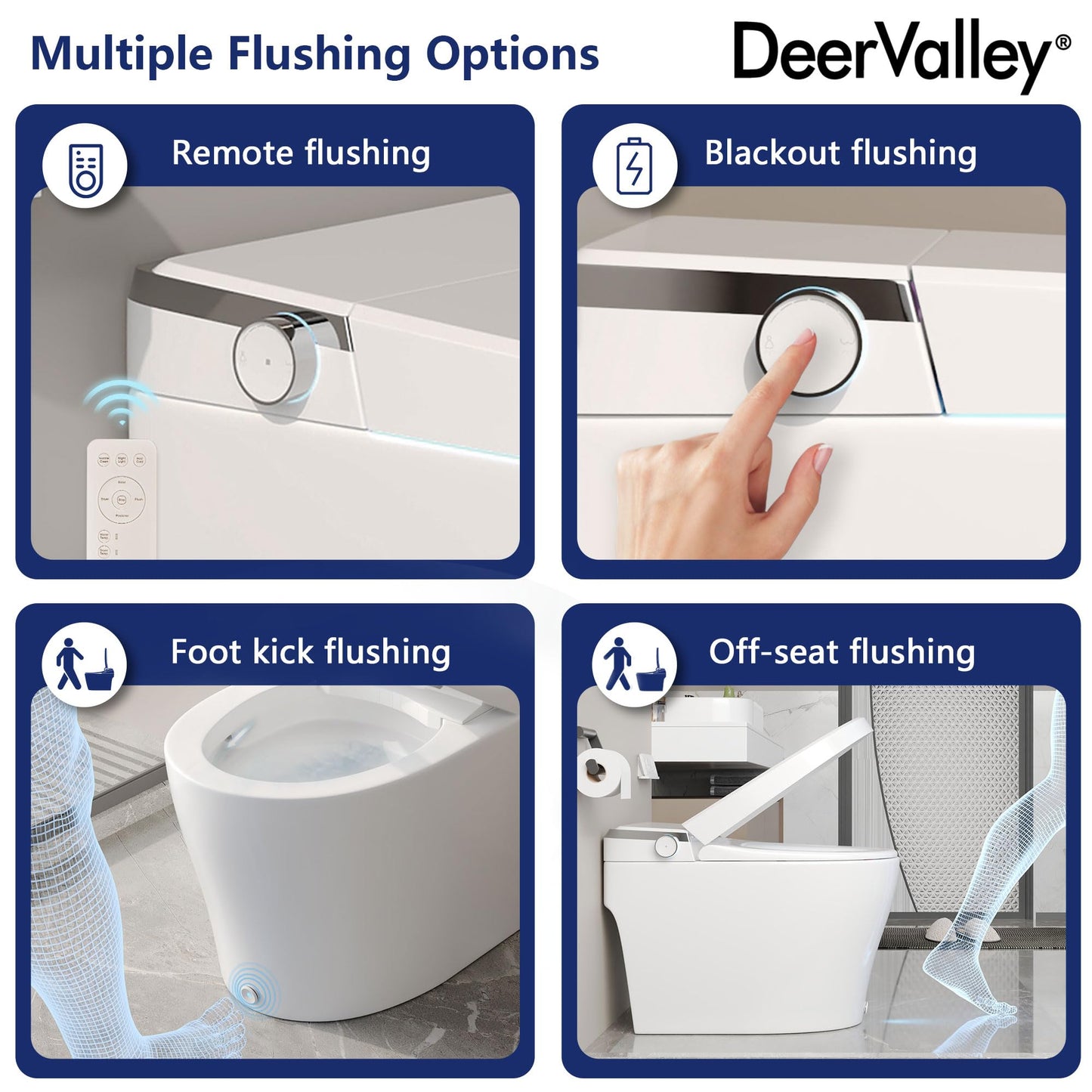 DeerValley Smart Toilet, One Piece Tankless Toilet with Built-in Bidet, 1.28GPF Auto Flush, Foot Kick, Warm Water, Heated Seat, Remote Control, 10" Rough-In Options